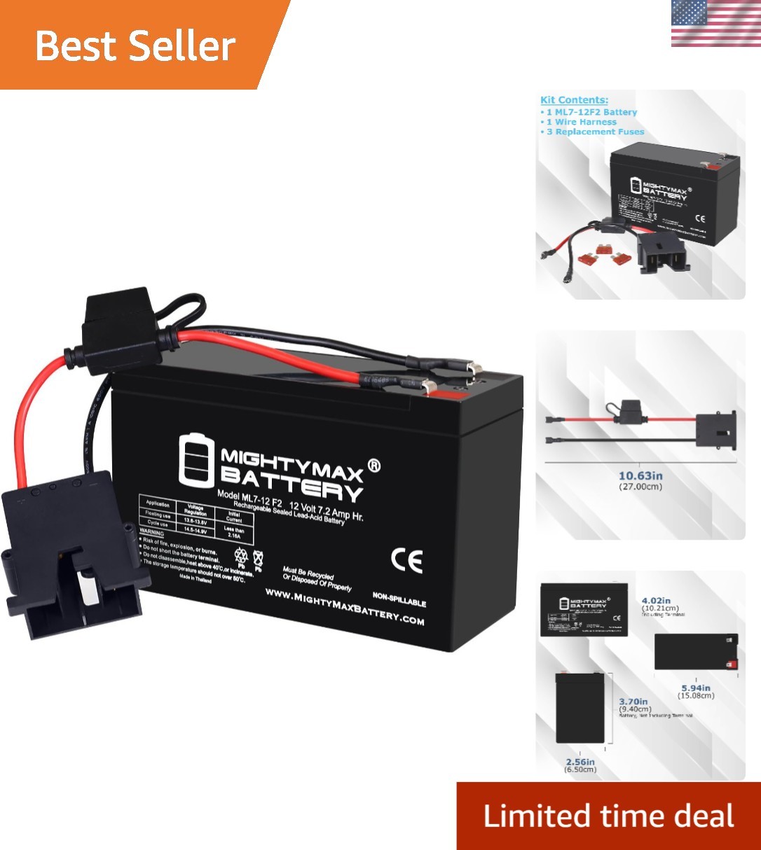12V 7Ah SLA Battery Kit & Harness – Replacement for Power Wheels Made Easy