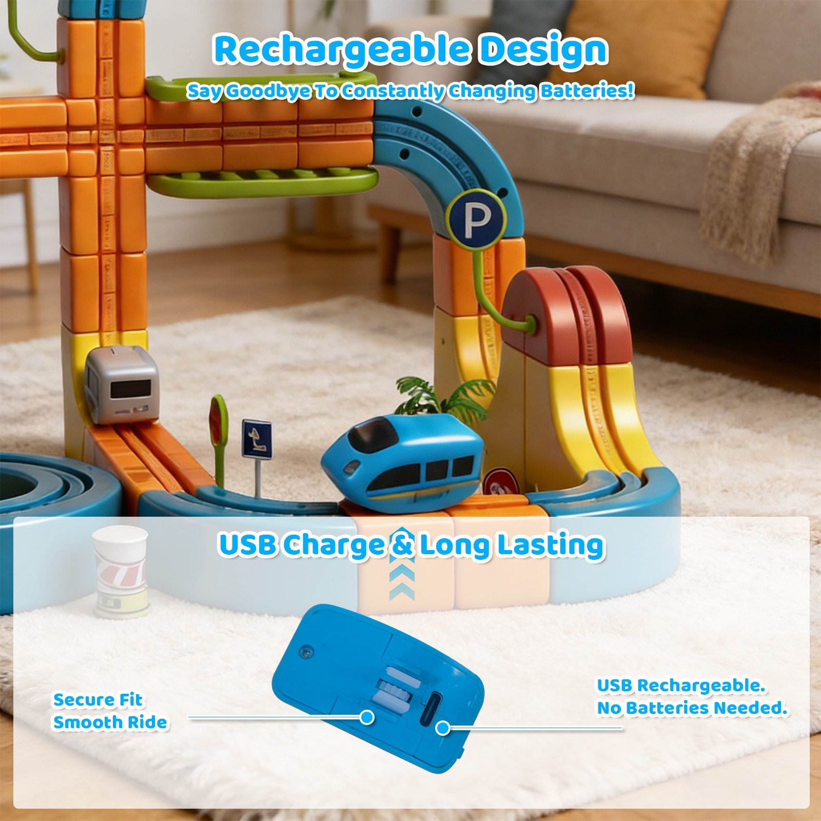 Cube Track Fusion Electric Train Set, Buildable Gravity Rail Toy for Kids 4-8