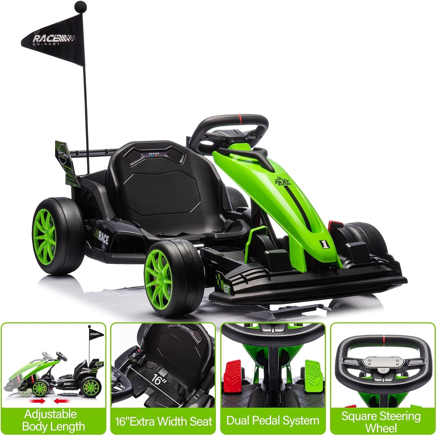 Electric Go Kart 24V 7Ah Drifting Racing Ride On Toy for Kids 6+ Max Load 135lbs
