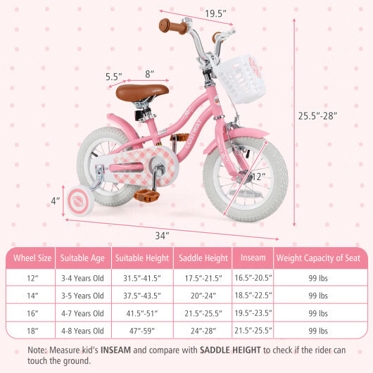 12 Inch Kids Bike with Training Wheels and Basket for Boys Girls 3-4 Years Old –