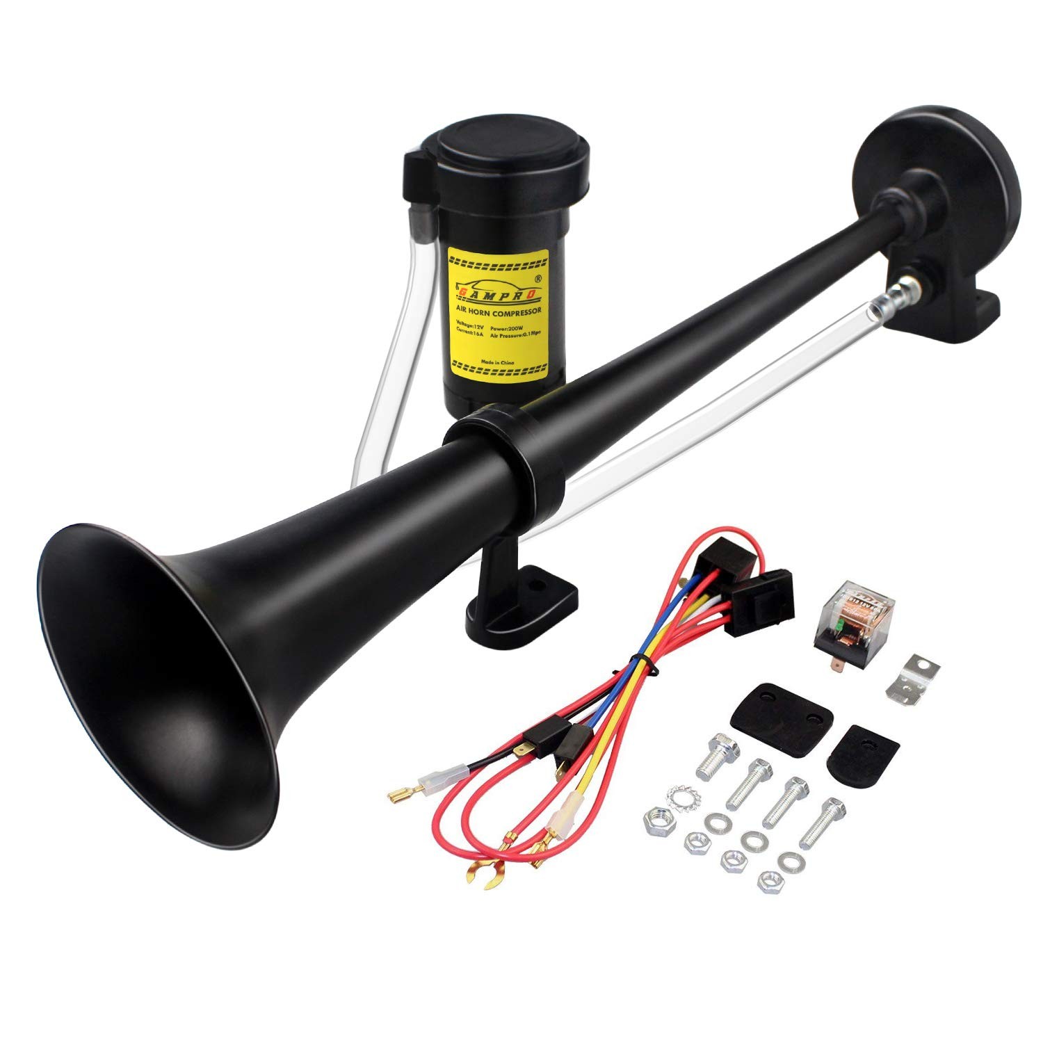 12V 150DB Car Air Horn, 18″ Chrome Trumpet with Compressor for Trucks & Boats