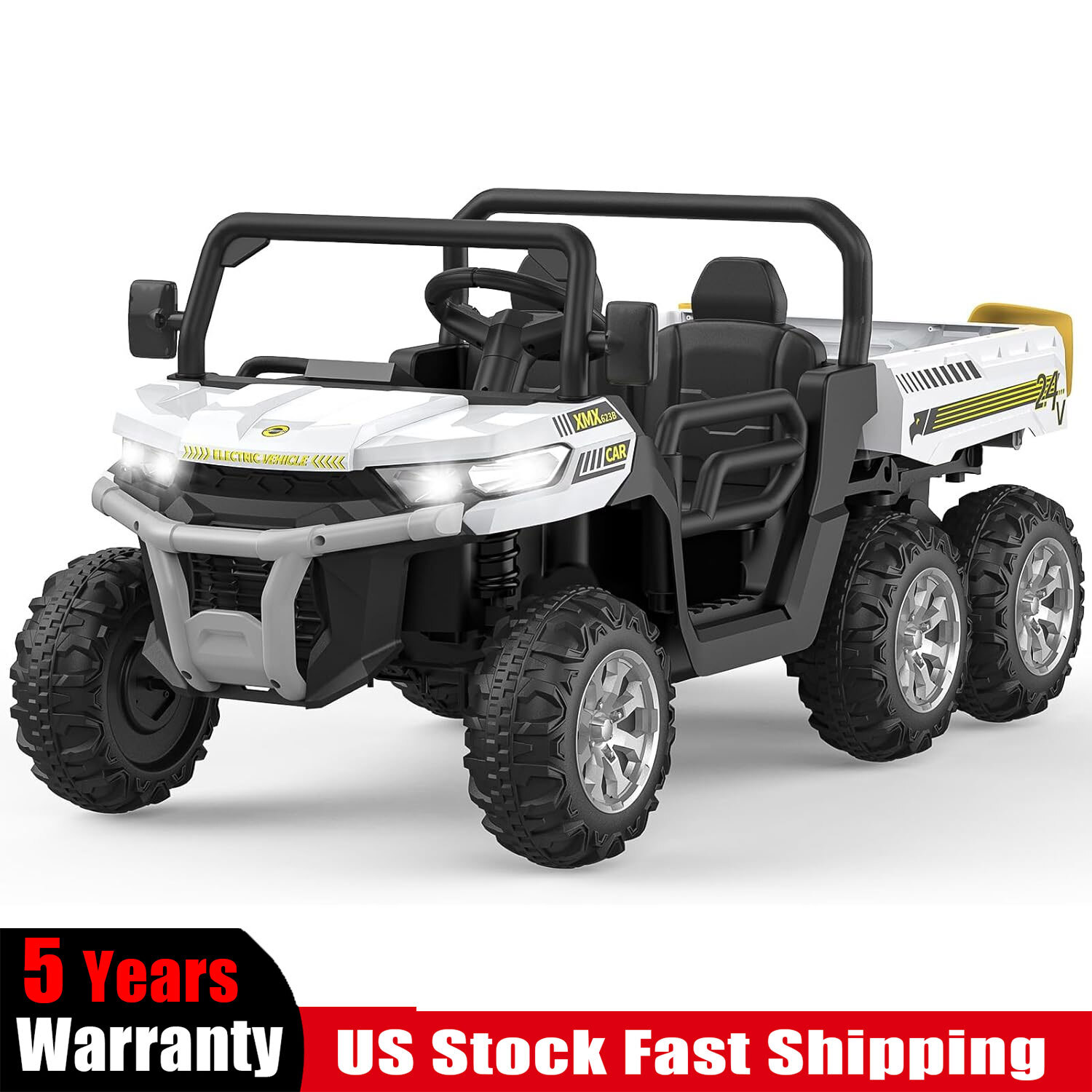 2 Seater Ride on Car 24V Electric Kids Dump Truck 4WD Off-road White With Remote