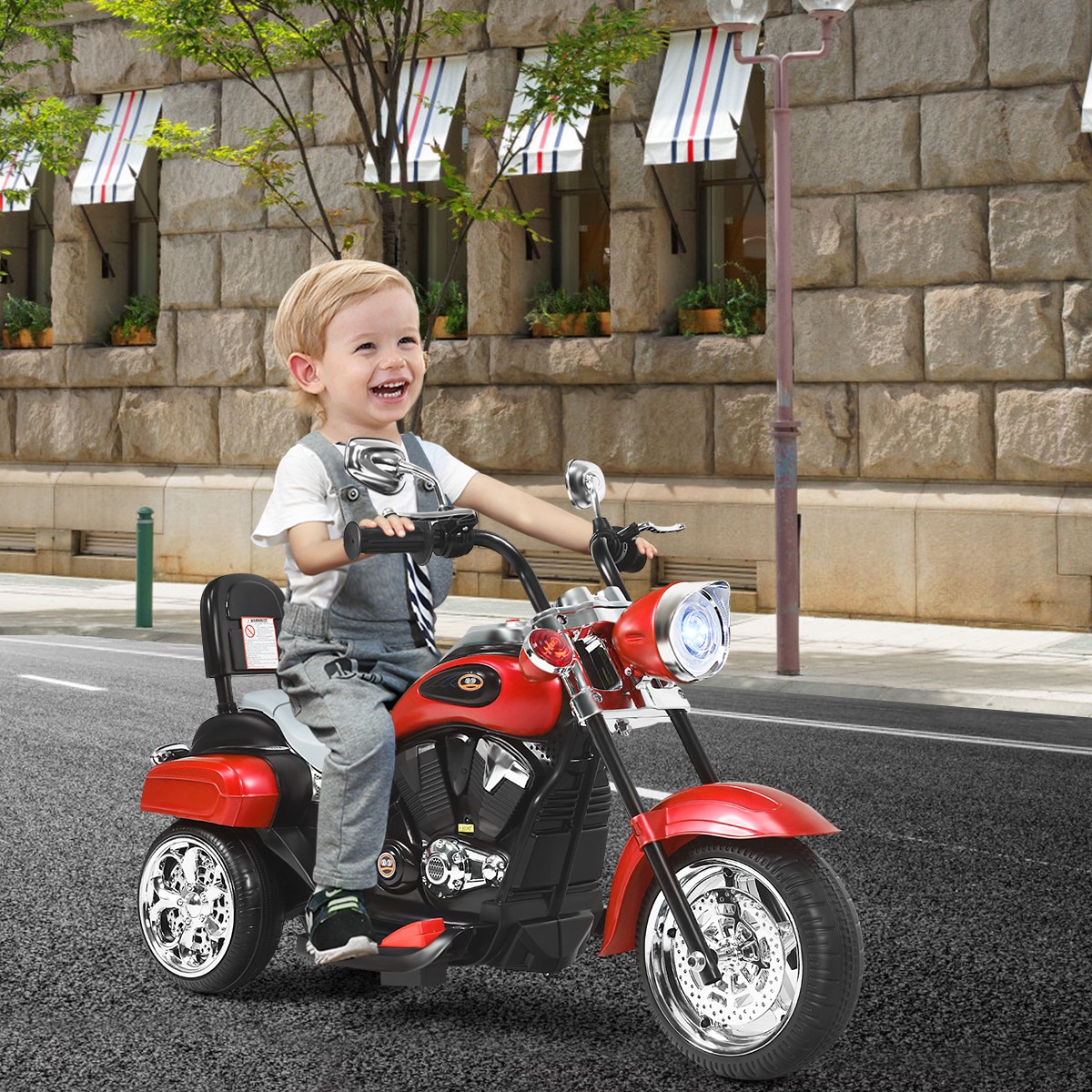 Honeyjoy 6V Kids Ride On Chopper Motorcycle 3Wheel Trike w/ Headlight & Horn Red