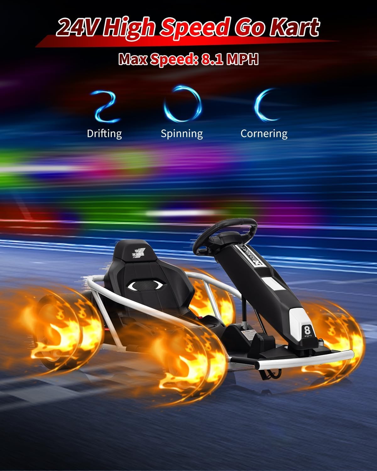 24V Ride On Go Kart for Kids 24V 9Ah Battery 2x300W Motors Electric Ride on Toys
