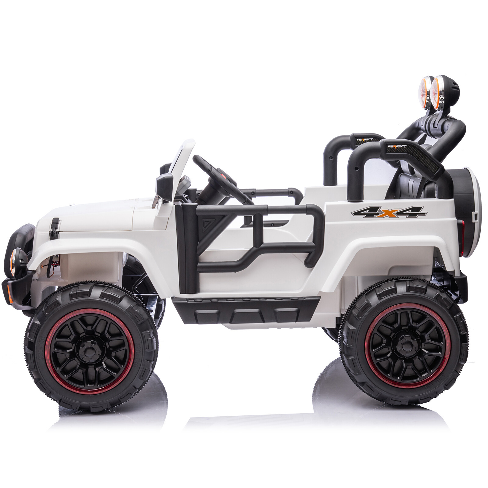 White Two Seater 12V Battery Kids Ride On Car Truck with 3 Speeds,LED,MP3,Remote