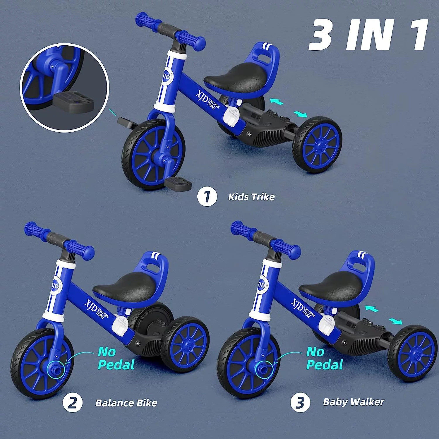 5 in 1 Toddler Bike for 1-4 Years Old Boys Girls Tricycles for Balance Training