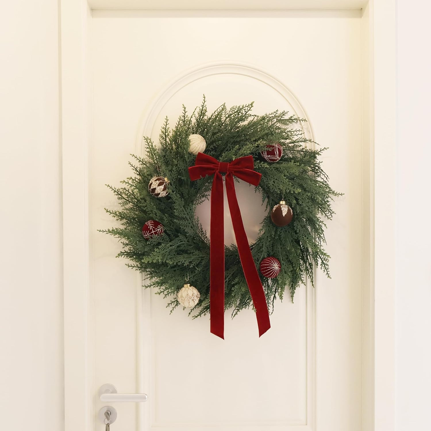 24 Inch Christmas Wreaths for Front Door Real Touch Cedar Wreath Artificial Gree