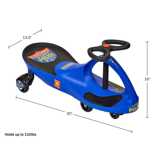 Wiggle Car Police Ride-On Toy for Kids 3+ | No Batteries, Gears, or Pedals – Blu