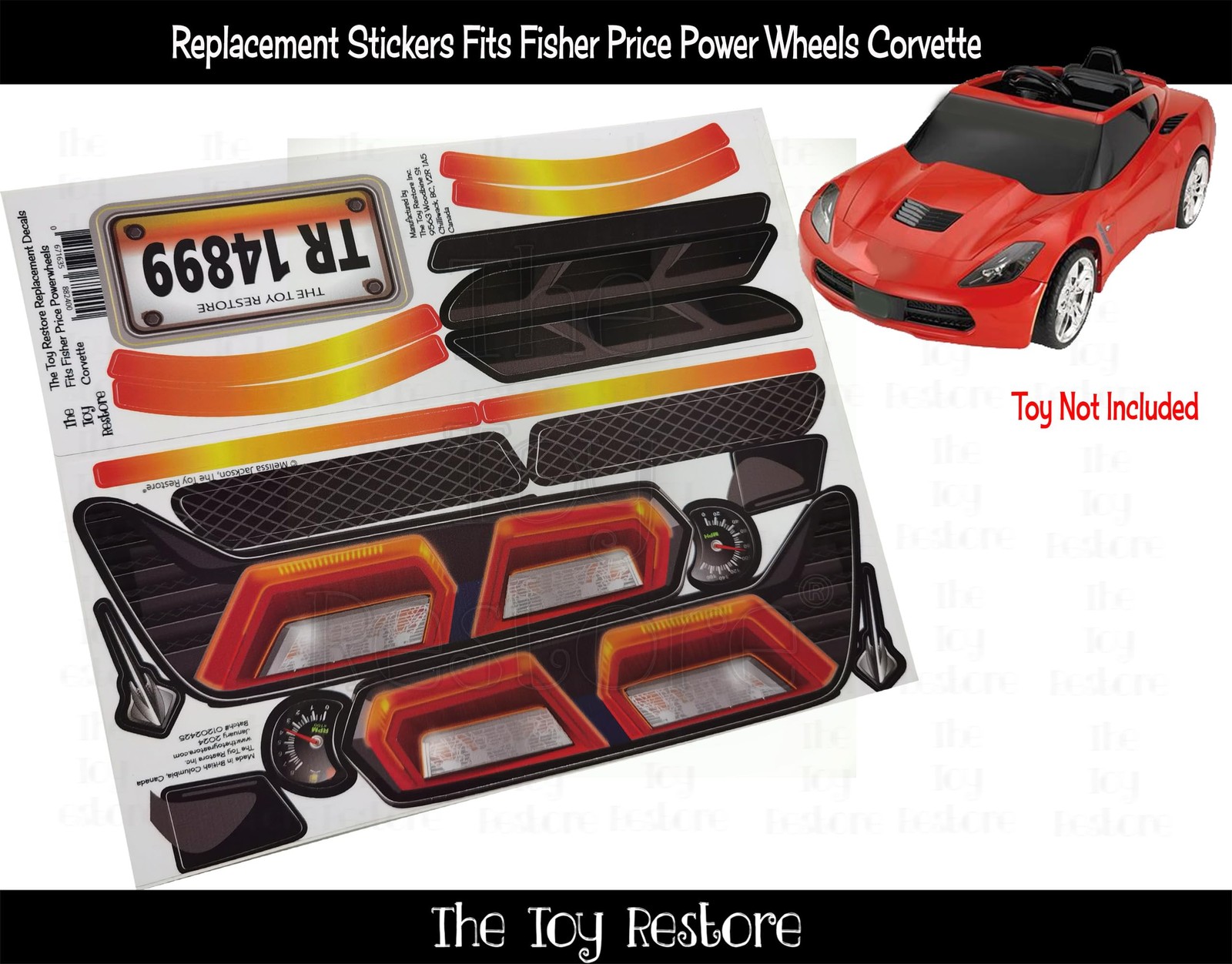 Toy Restore Replacement Stickers fits Power Wheels Corvette Older Model