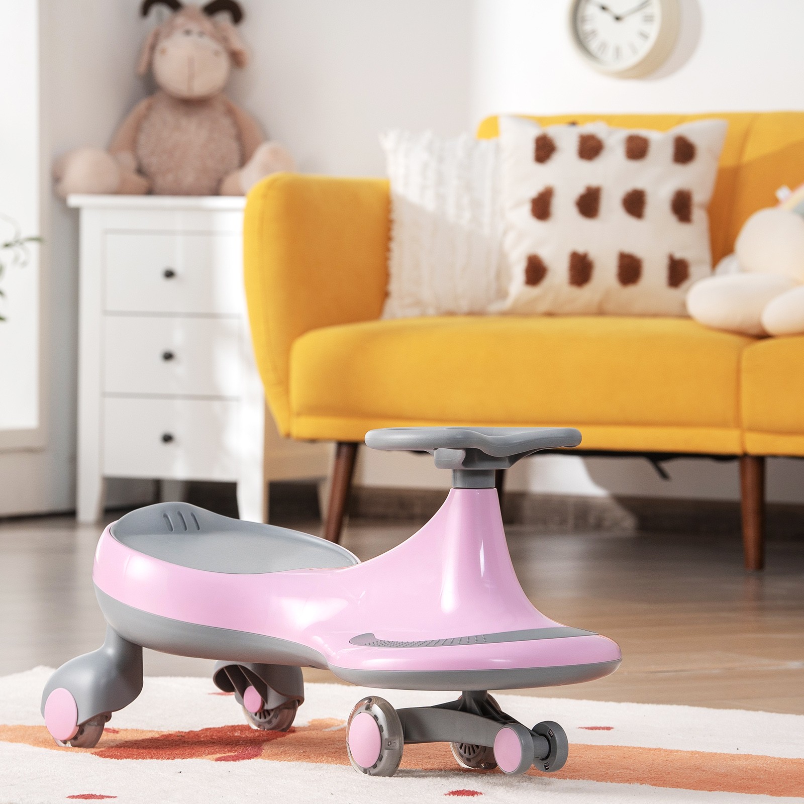 Wiggle Car Ride-on Toy w/ Flashing Wheels for Toddlers & Kids Pink