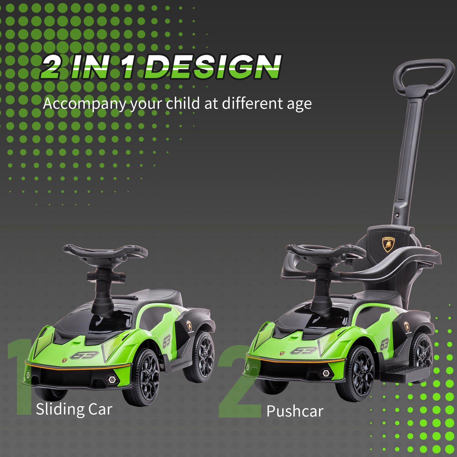 2 in 1 Ride on Push Car Essenza SCV12 Licensed Toddler Sliding Car, Manual Green
