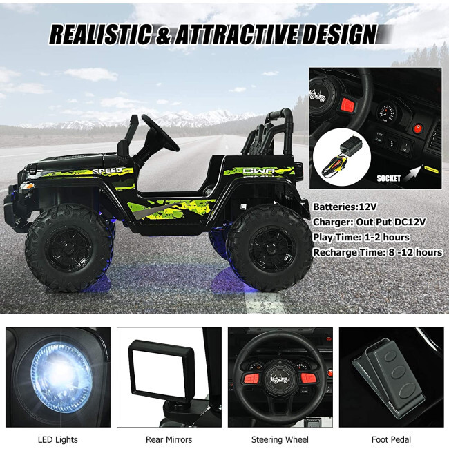 Electric 12V Kids Ride on Truck Car Jeep LED Car W/ 2.4G Remote Control 2 Seats