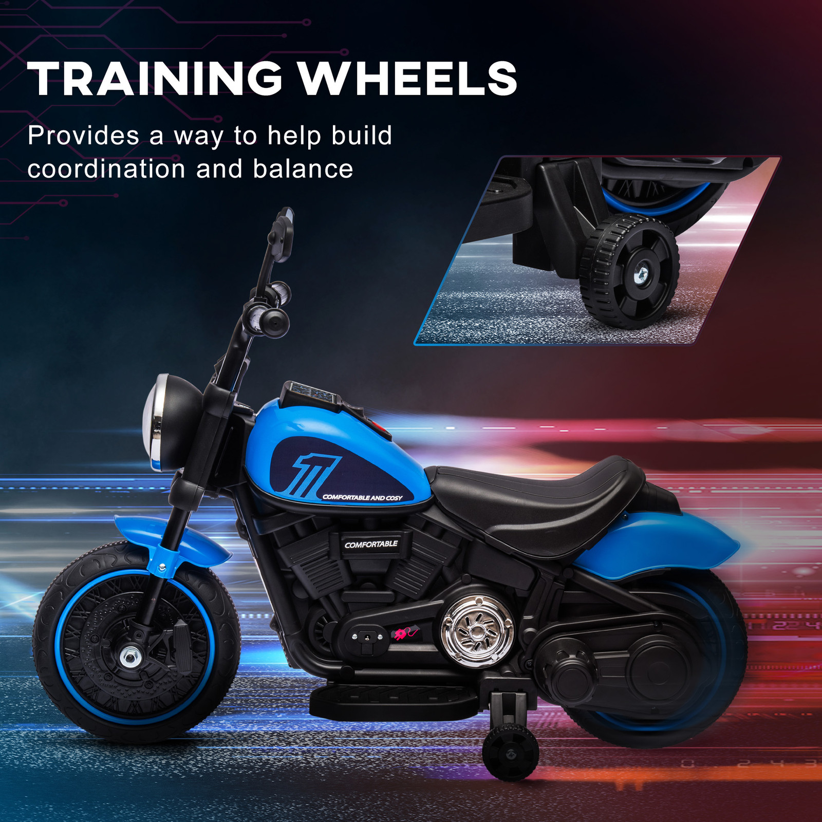 6V Kids Motorcycle w/ Training Wheels, One-Button Start, Pink