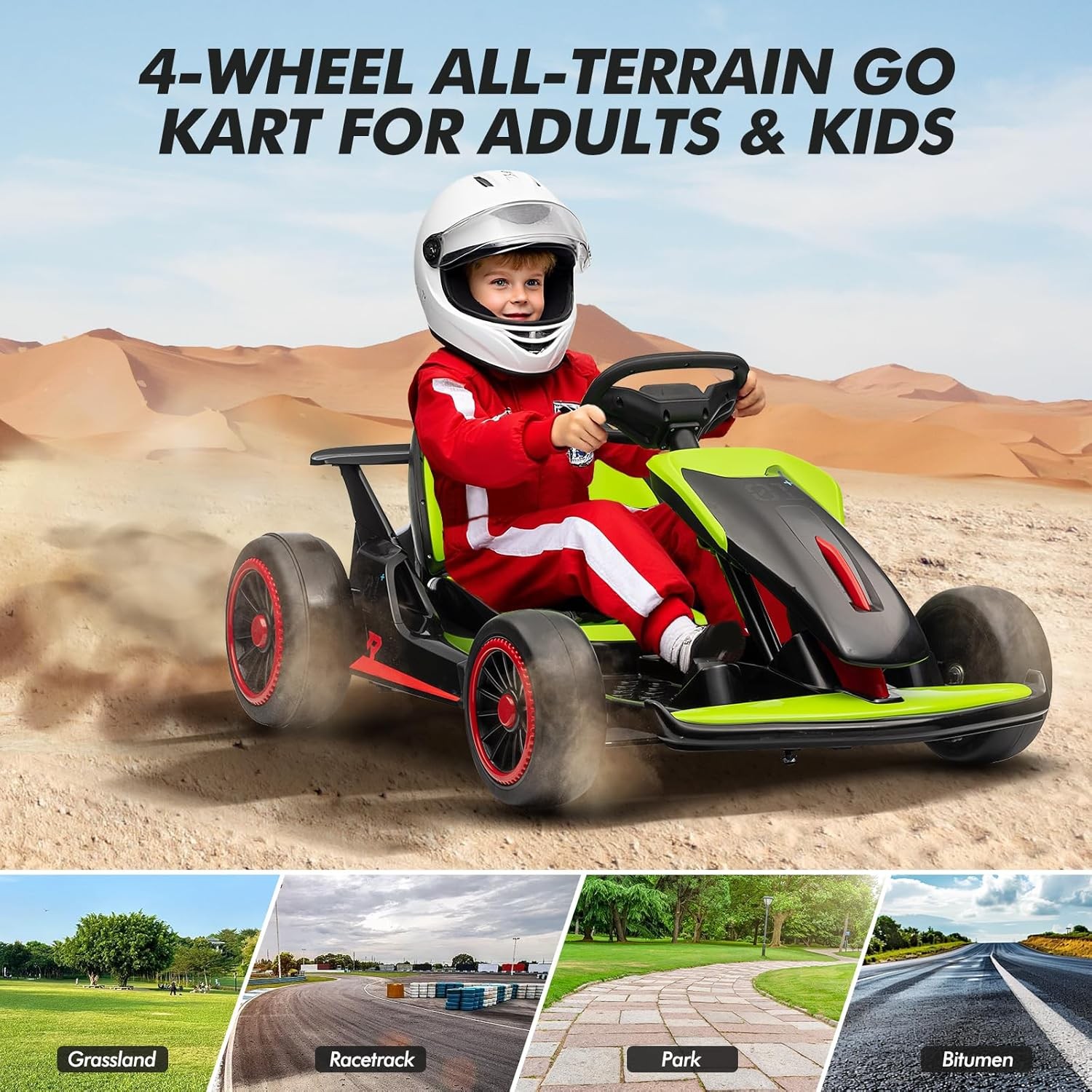 Kids Electric Drift Kart – 200W Dual Motor, 5-Point Belt & 110LBS Capacity Green