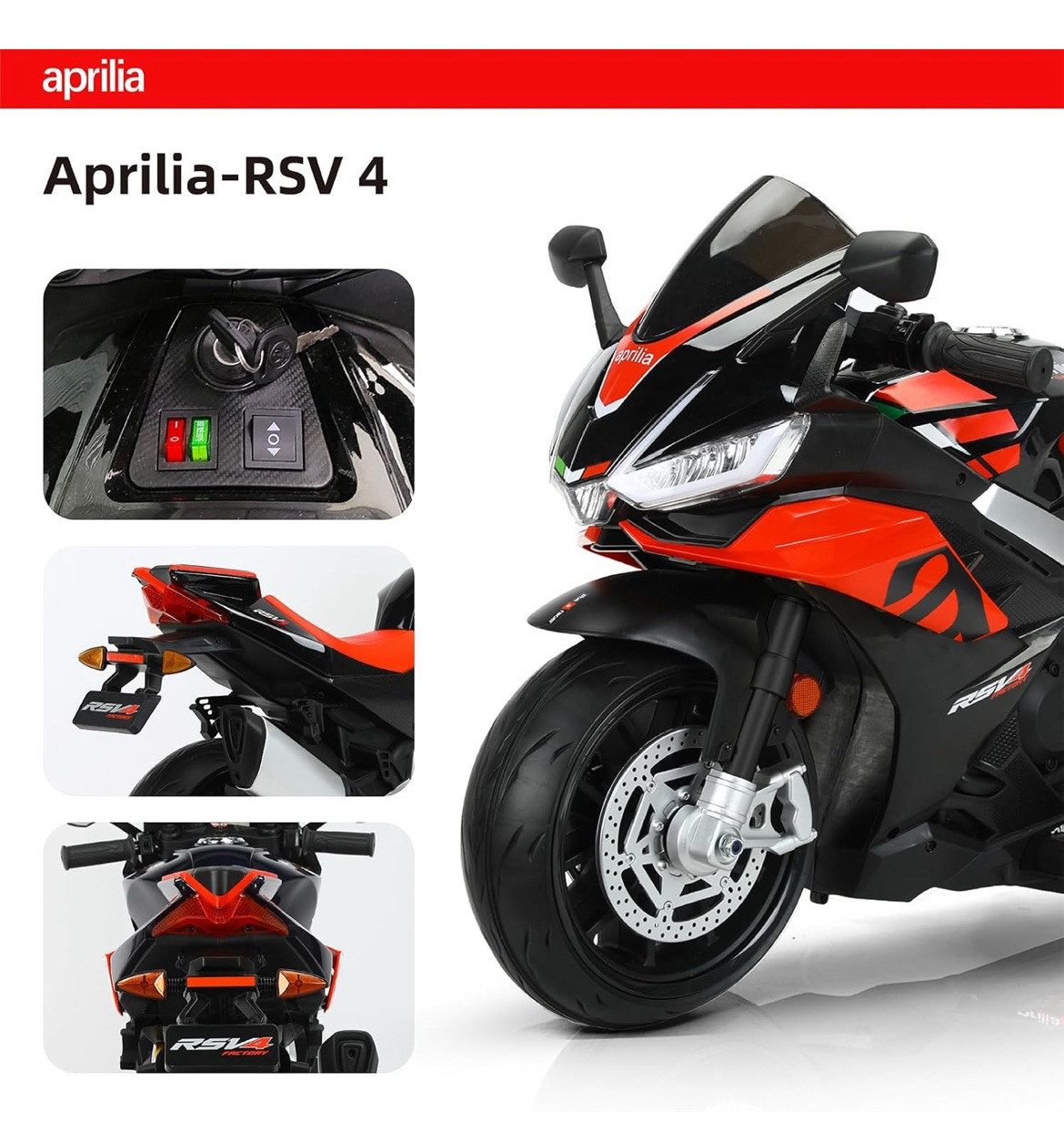 Aprilia Licensed 24V Kids Electric Motorcycle, Speed Up to 10mph w/ Side Wheels