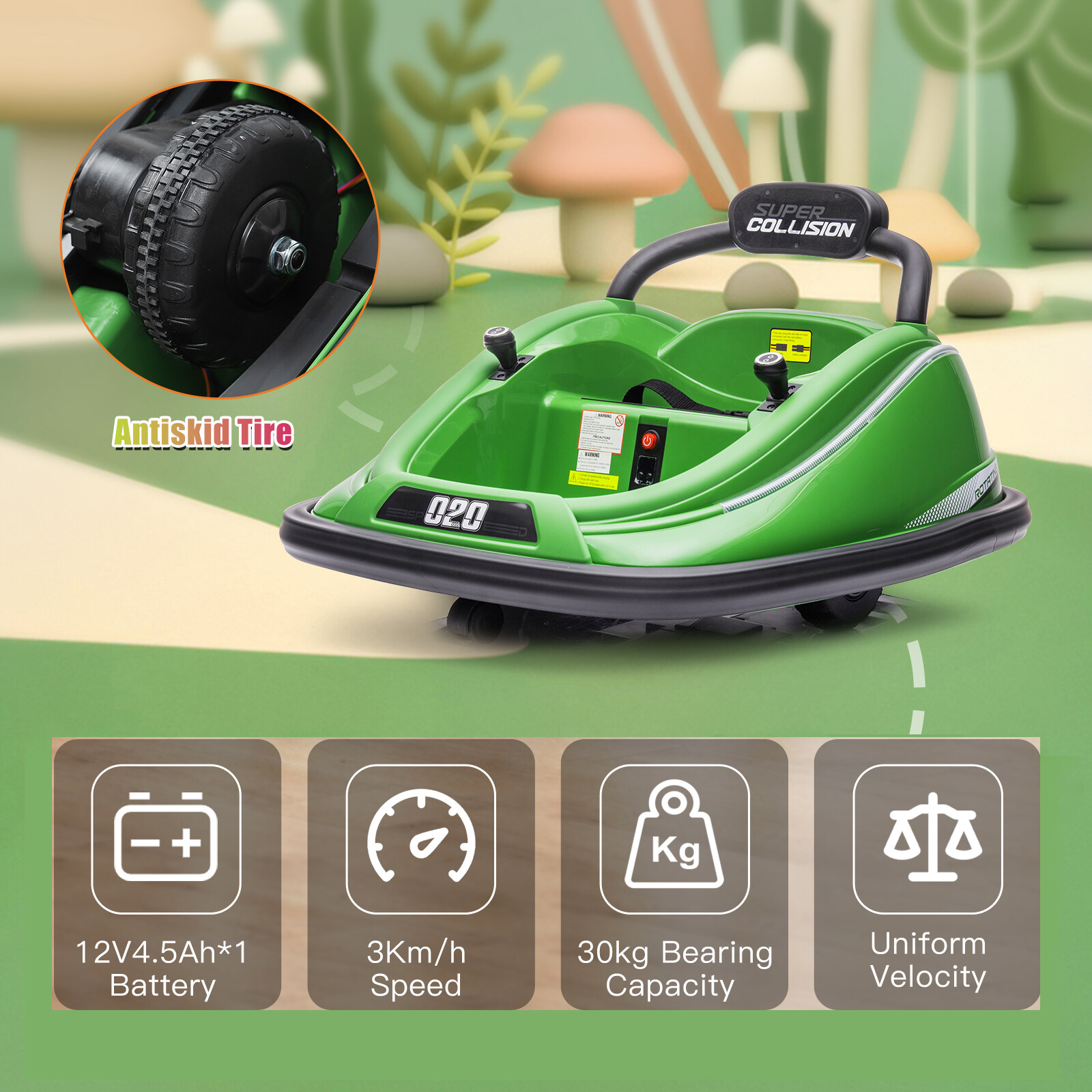 12V Kids Ride On Car Bumper Electric 360° Spin Vehicle Toy Parent Remote Control