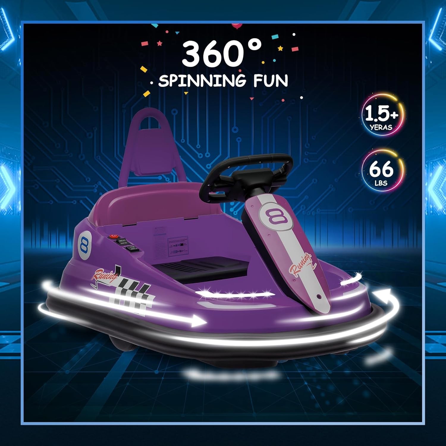 Kids Electric Bumper Car 6V, 1.9mph, Music/Horn, Seat Belt, Anti-Flat Tires