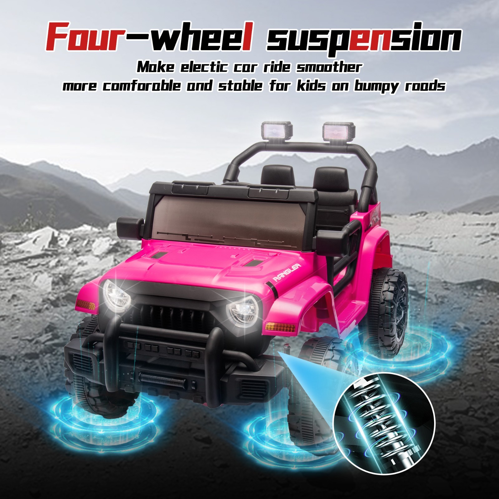 12V Ride On Toys UTV Electric Car for Kids w/Remote, LED,Battery Powered,Pink