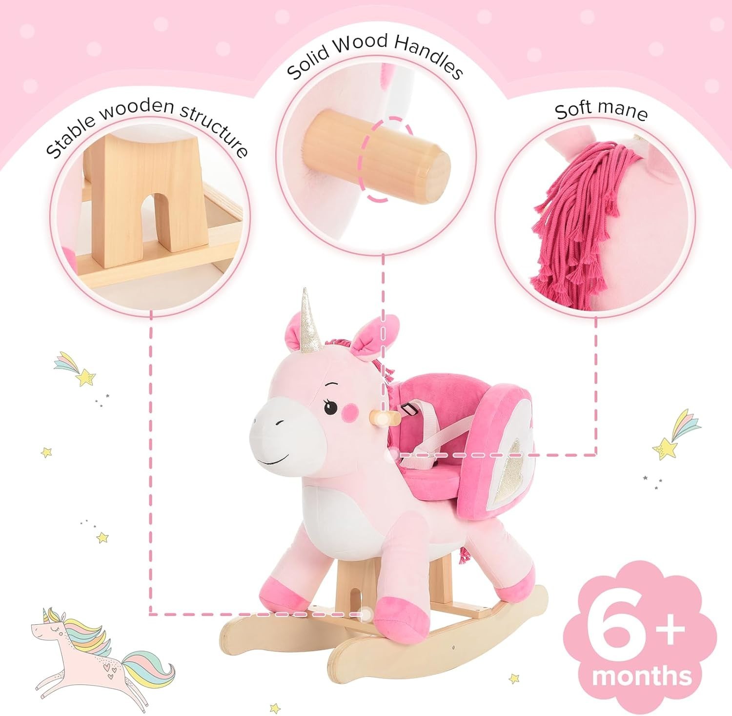 Pink Plush Unicorn Ride-On Rocker – Perfect for Growing Infants and Toddlers