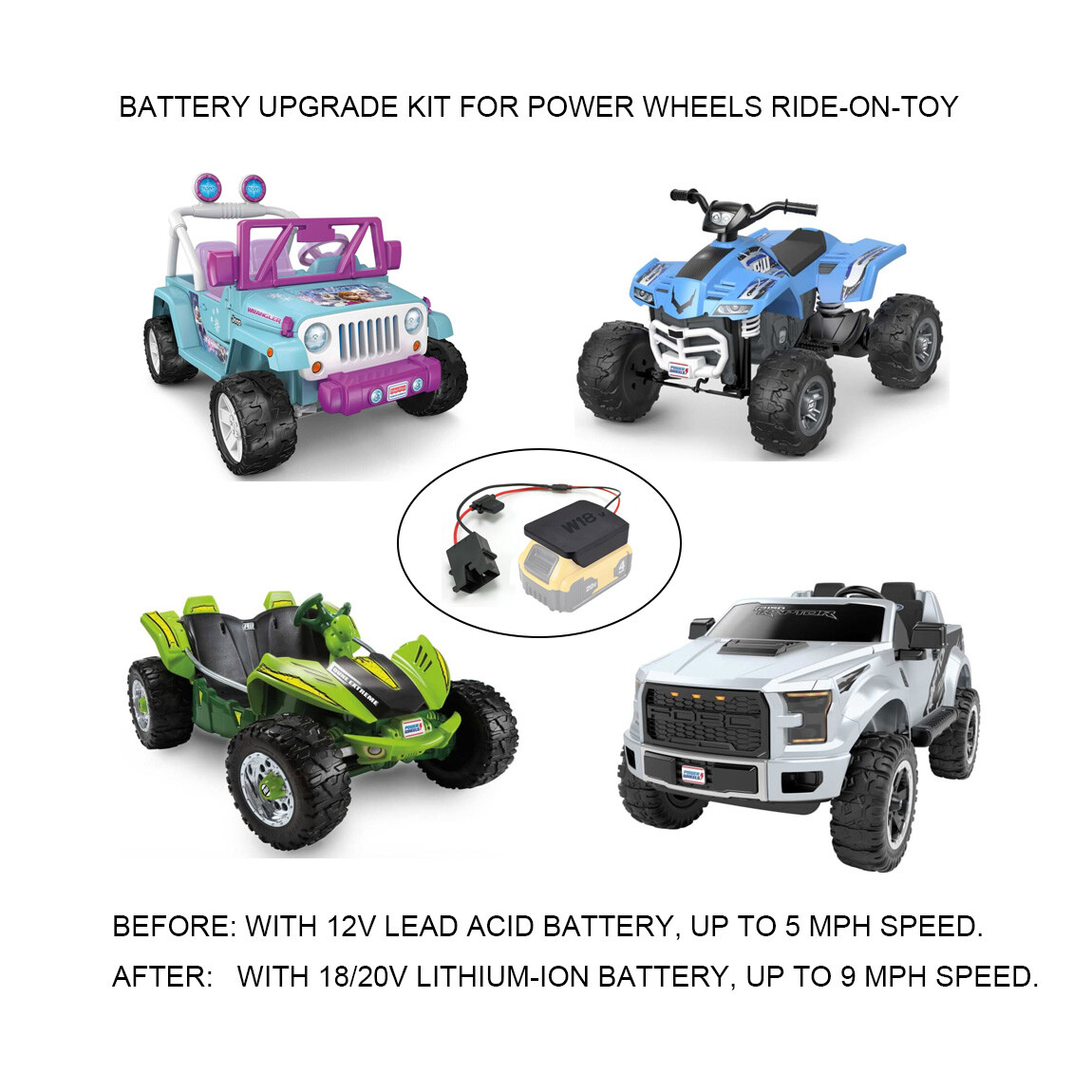 Power Wheels Battery Upgrade Adapter Conversion Kit to 18V/20V Lithium-Ion