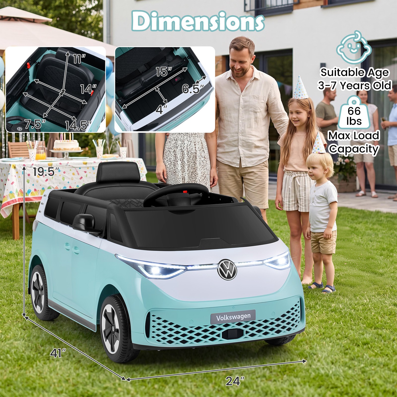 Licensed Volkswagen Ride on Car, 12V Kids Car Bus with Music, Story, Soft Start