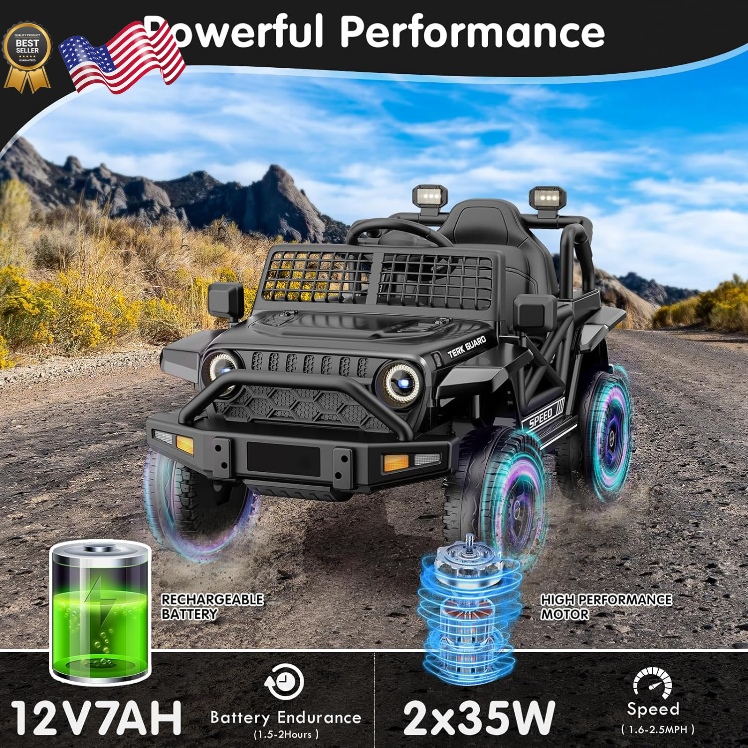 Ride On Truck 12V7AH Electric Jeep Car 1-3 Power Wheels w/Parent Remote Control