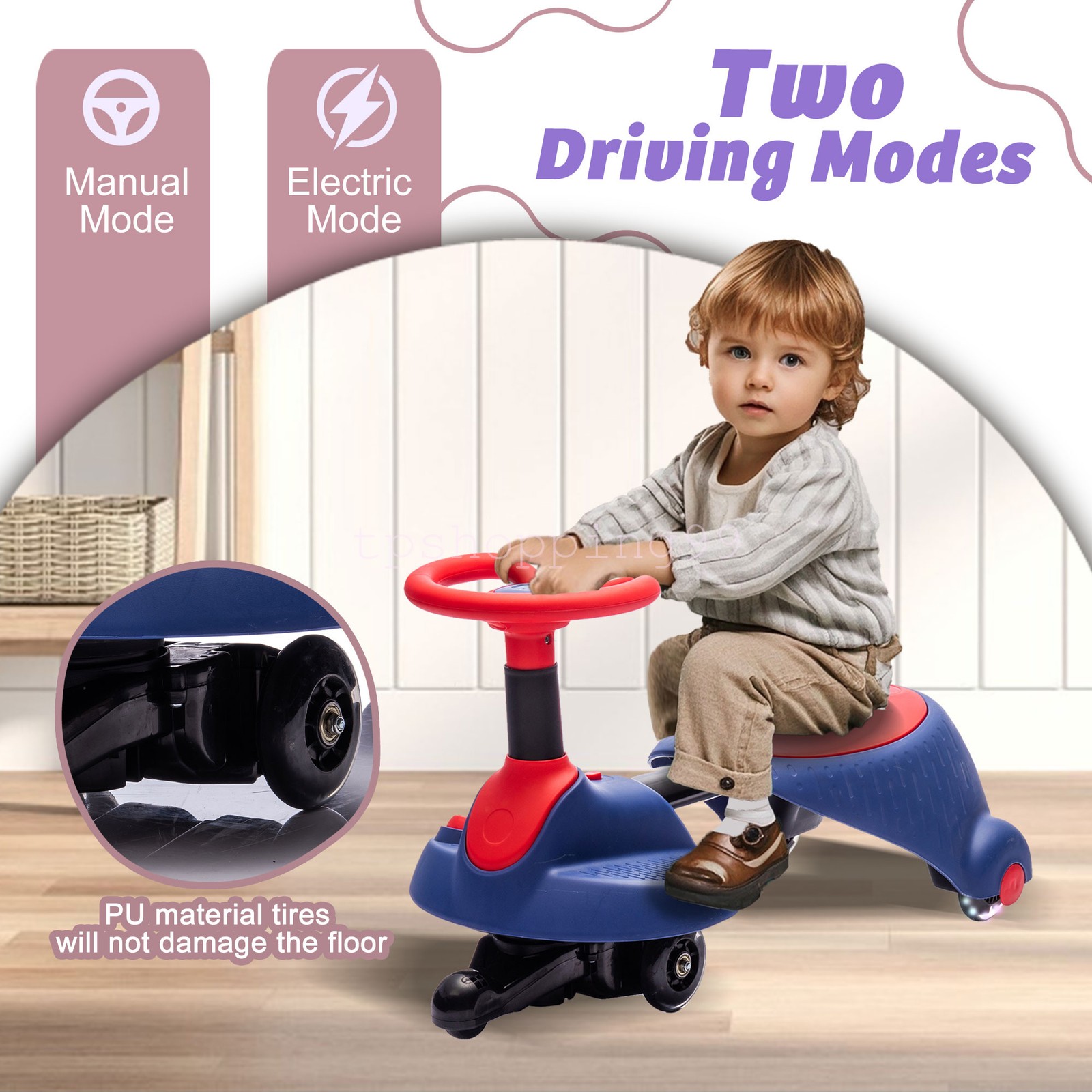 Ride On Electric Wiggle Car with Pedal Cyber Wiggle for Ages 3+ Rotates 360°