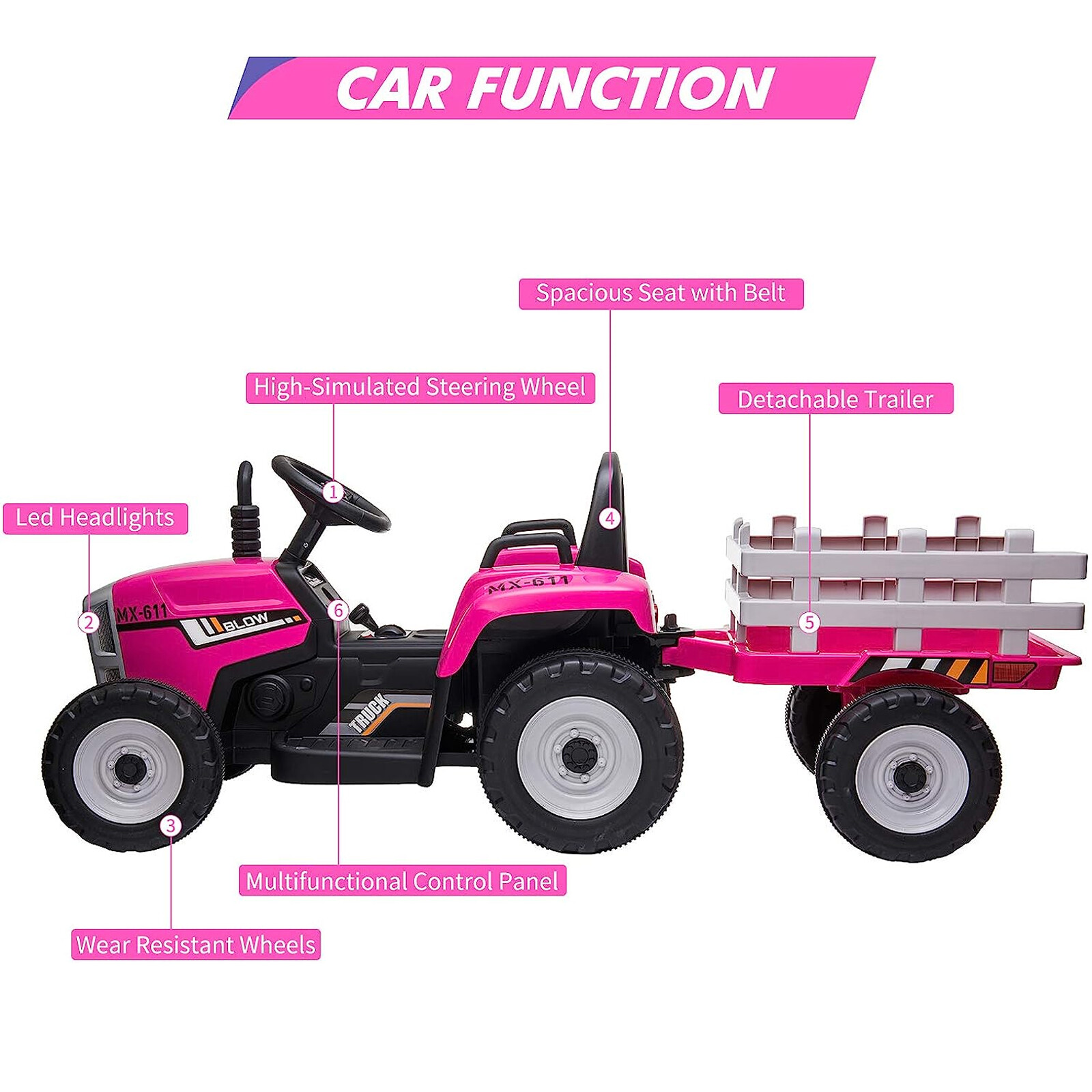 12V Kids Ride On Car Electric Tractor Rechargeable Toy Car w/ Trailer Remote USA