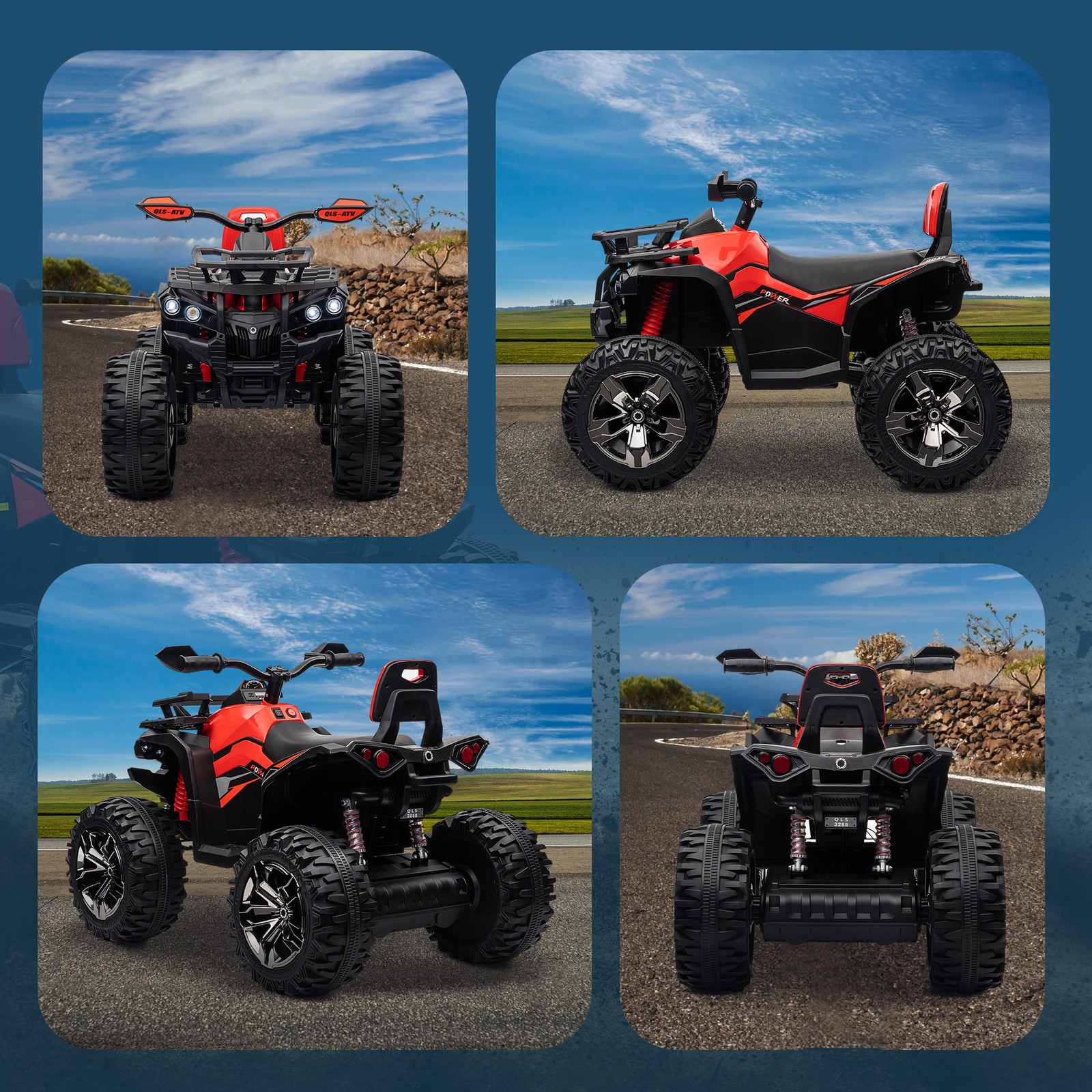 12V Kids ATV Quad Car Toy with Music & Headlights, Red