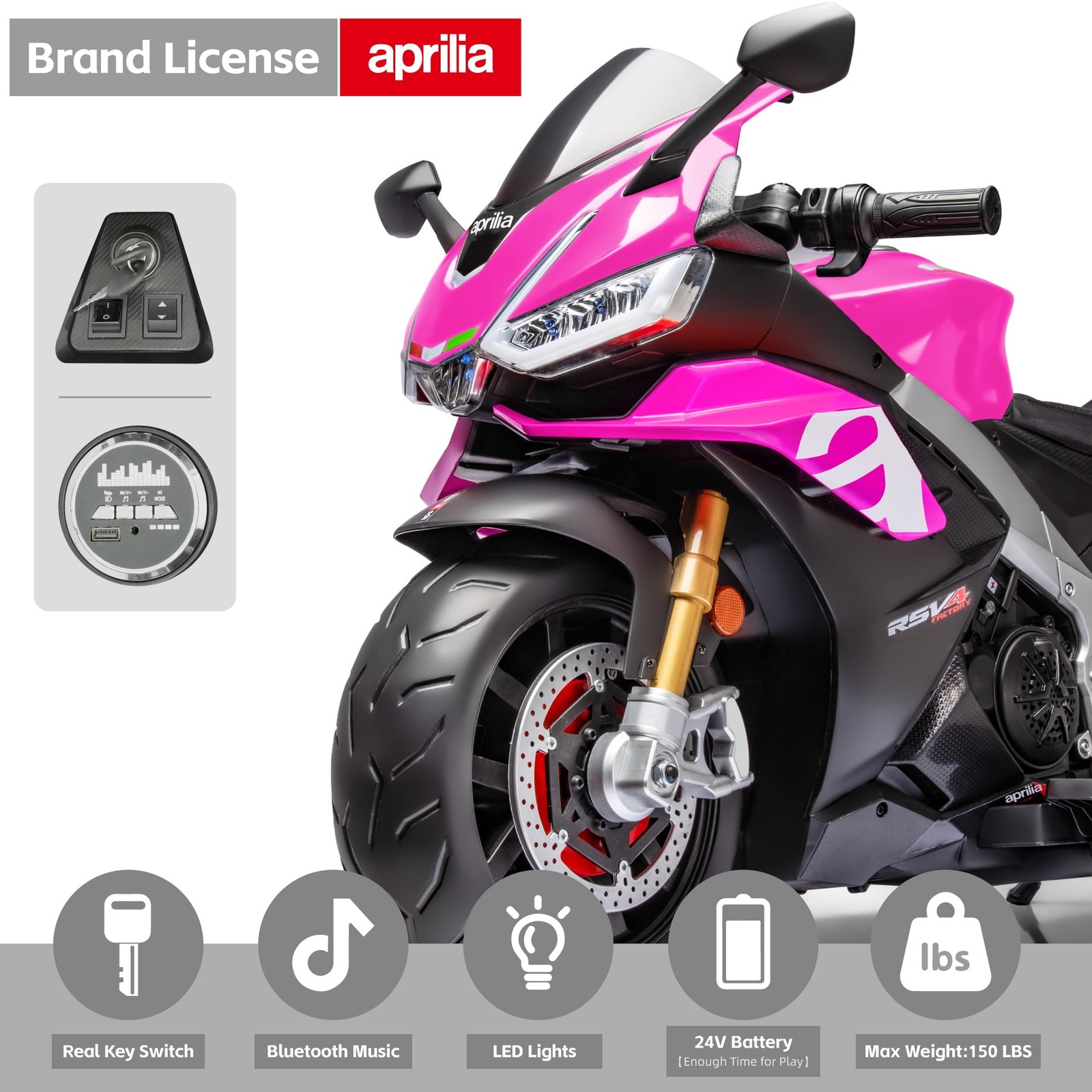 TCARAIWEN 24V Kids Motorcycle Electric Motorbike Aprilia Licensed Ride on Toy W/