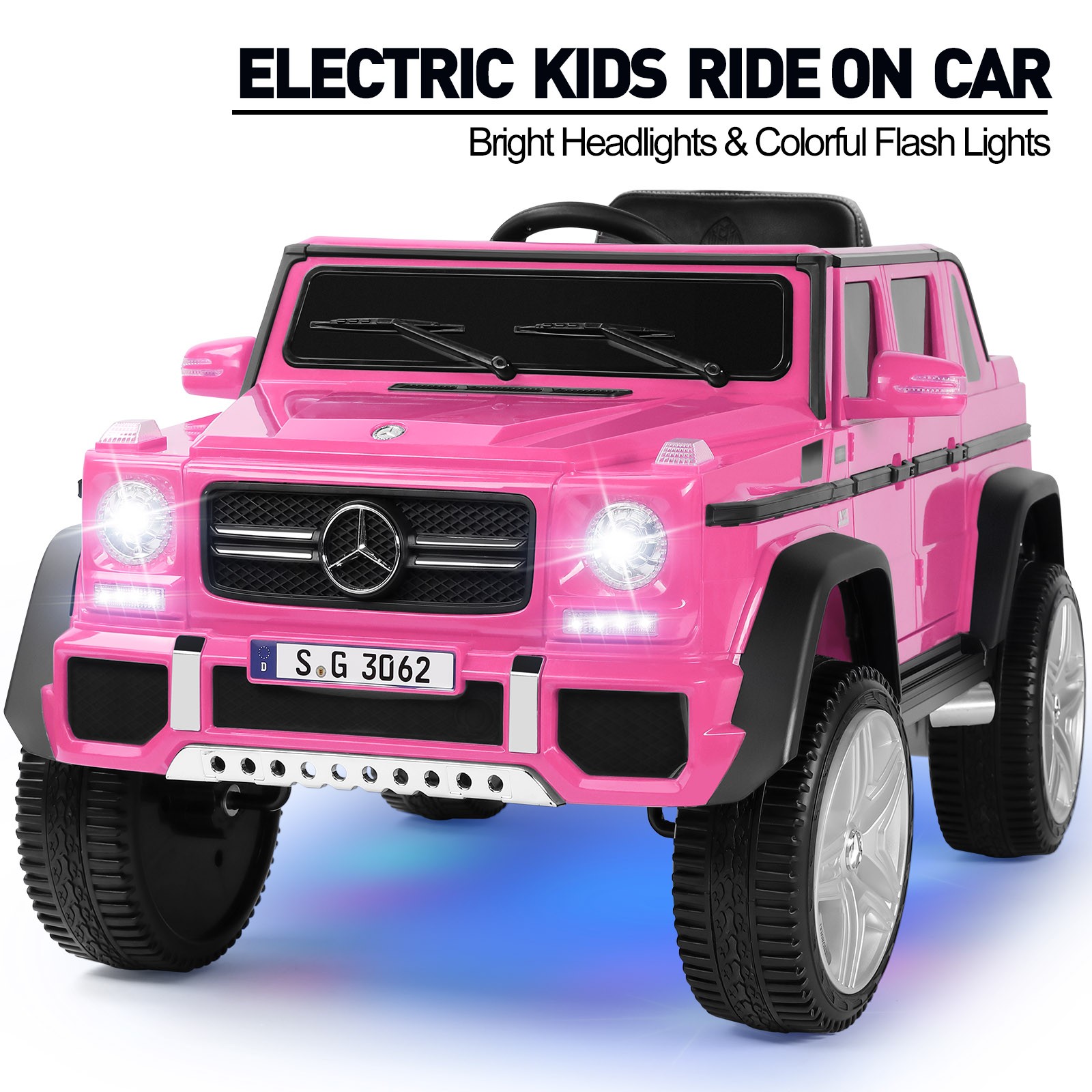 JOYLDIAS Electric 12V Kids Ride On Mercedes-Benz Car w/3 Speeds,LED,Remote,Pink
