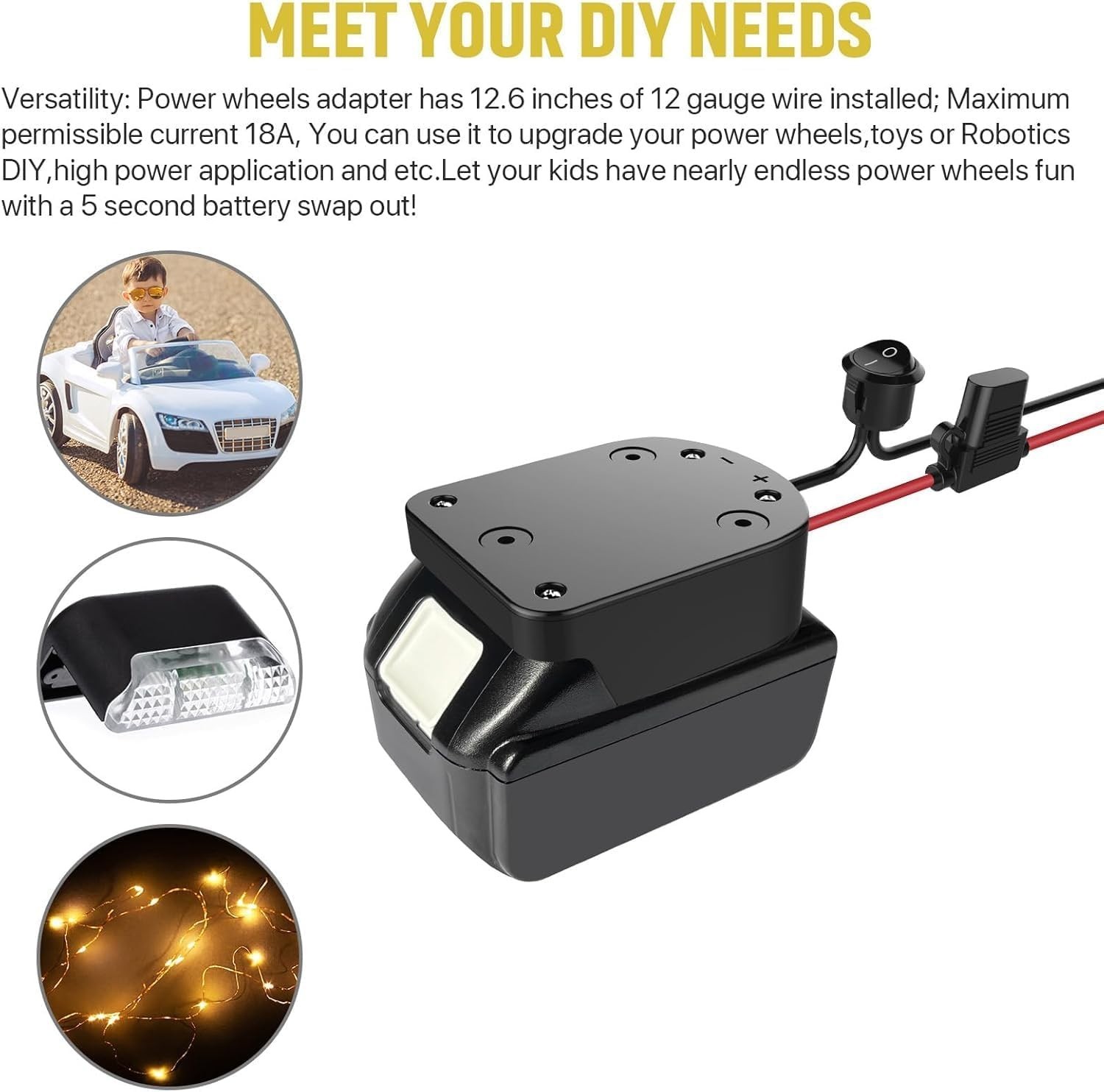 18V Power Wheel Adapter with Safety Fuse & Easy Installation Features