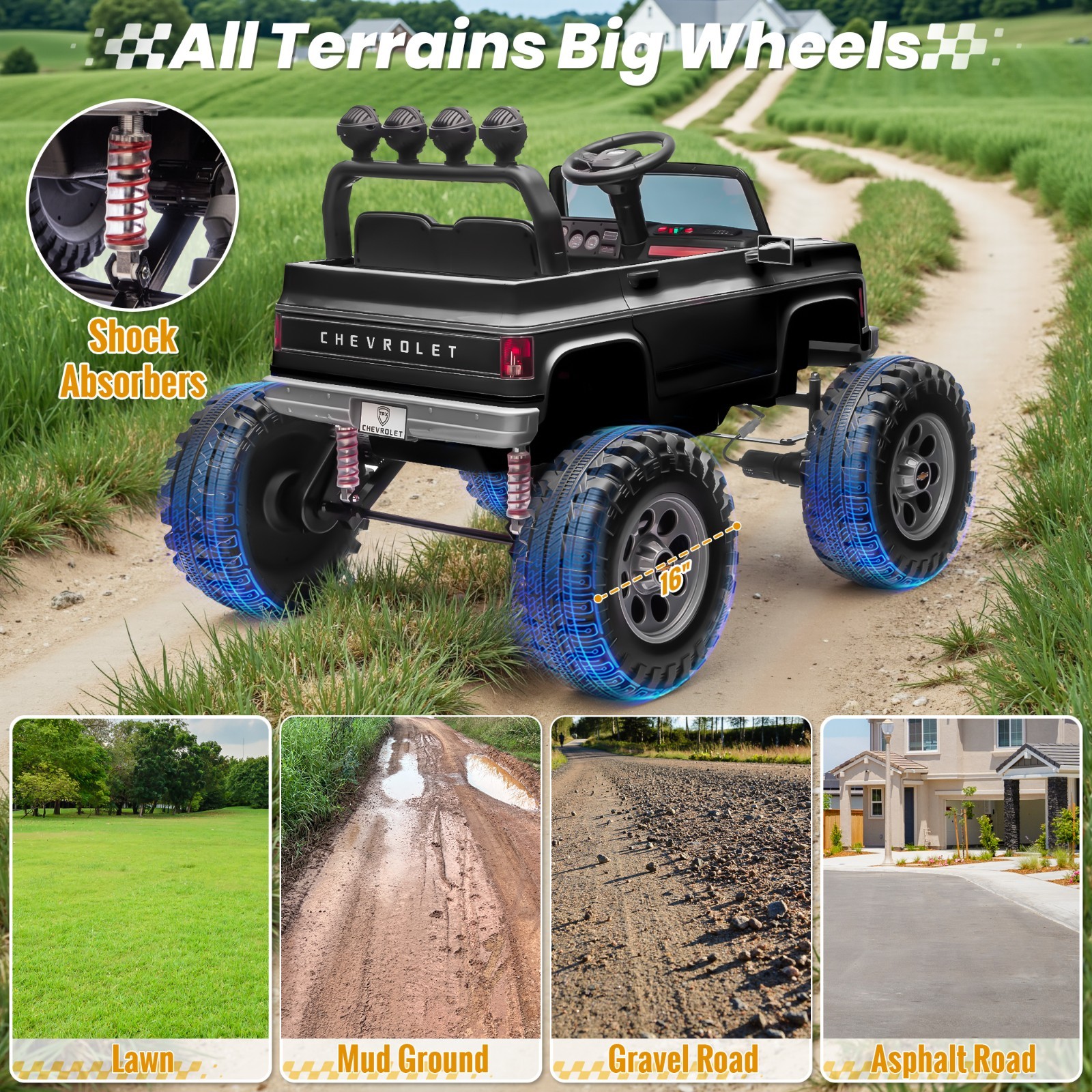 Kids Electric Ride On Truck Chevrolet Cheyenne 24V Remote Bluetooth LED Black