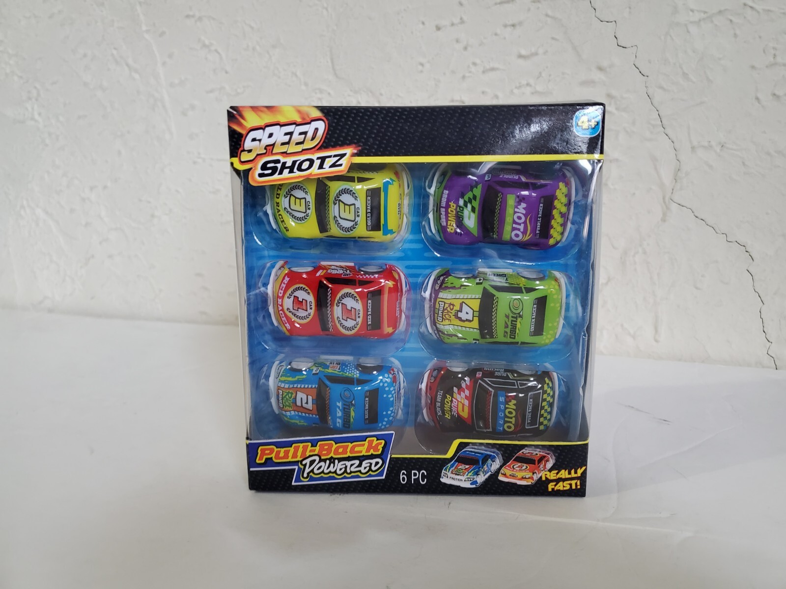 SPEED SHOTZ CARS Pull Back Race Car Set, 6 pc. Black Blue Red Green Purple Yello