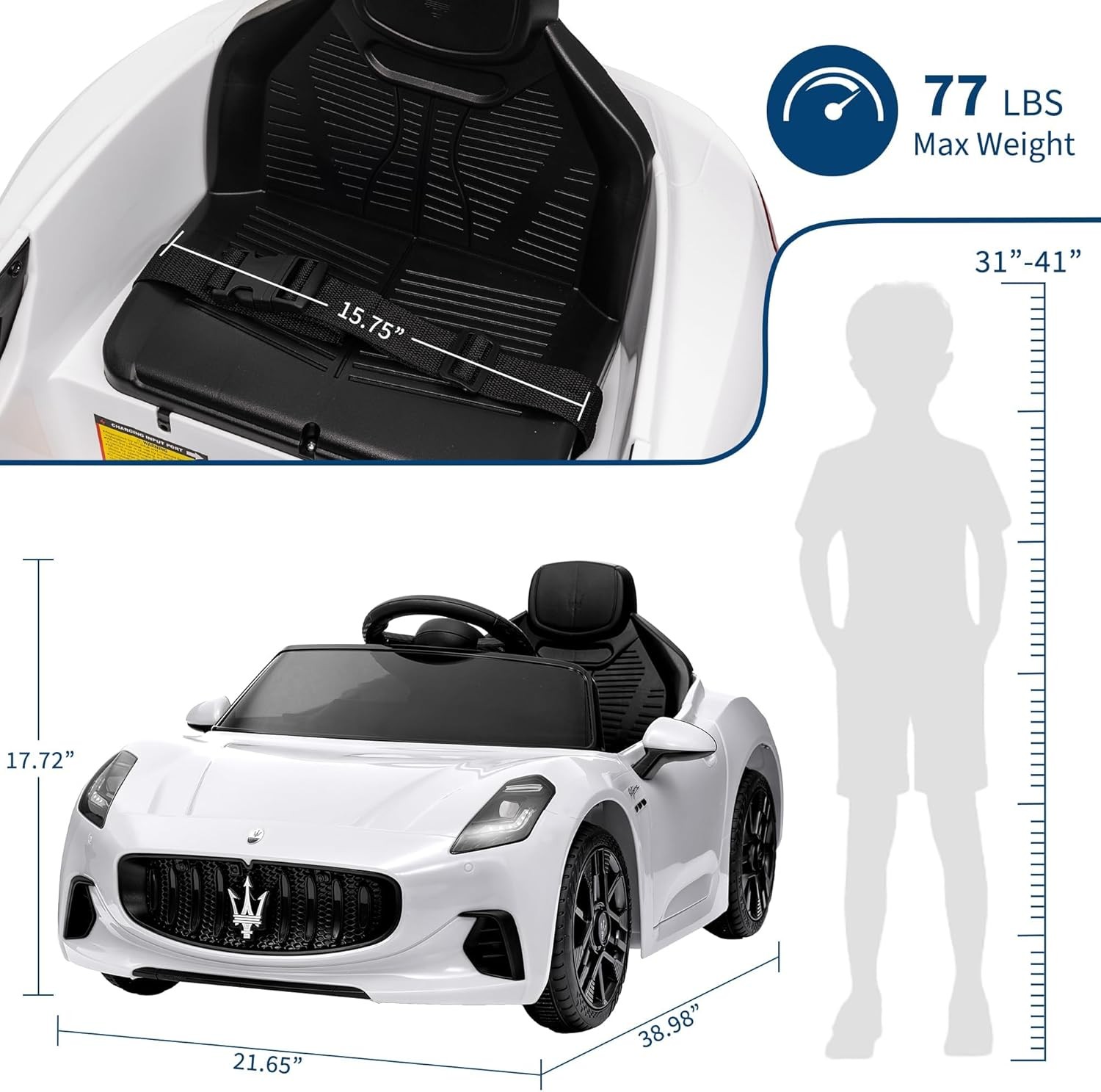 12V Kids Electric Ride-On Car with Remote Control, Safety Belts, Shock Absorbers