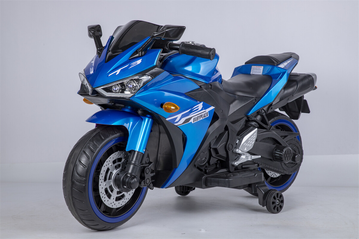 12V Kids Motorcycle Ride On Toy w/ Training Wheels 1.8~3.2 mph for kids 3-6 Blue