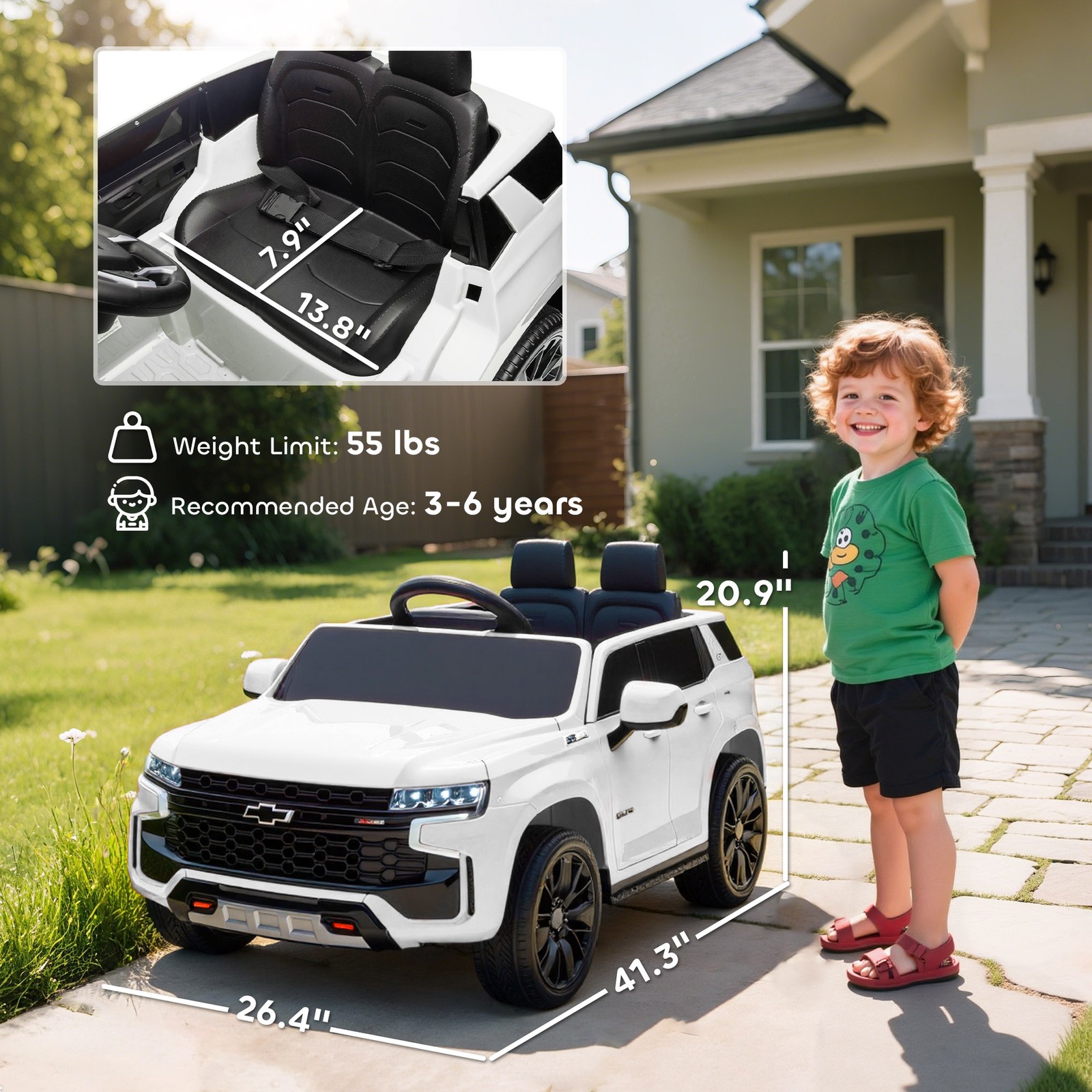 12V Licensed Chevrolet TAHOE Kids Ride-on Toy w/ Music Suspension System White
