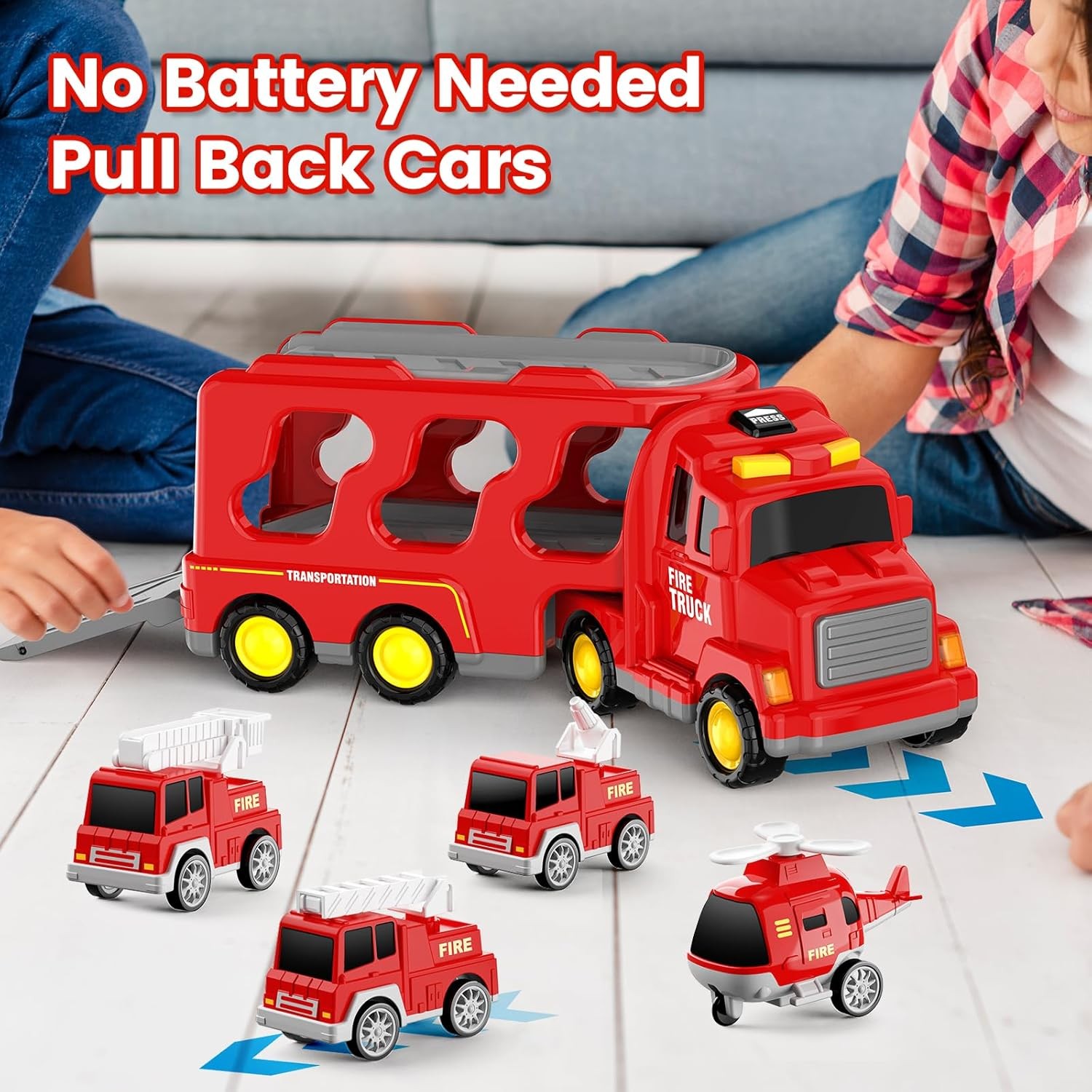 Toddlers Fire Truck for Kids 3-9 Year Old，5 in 1 Friction Power Vehicle Car for