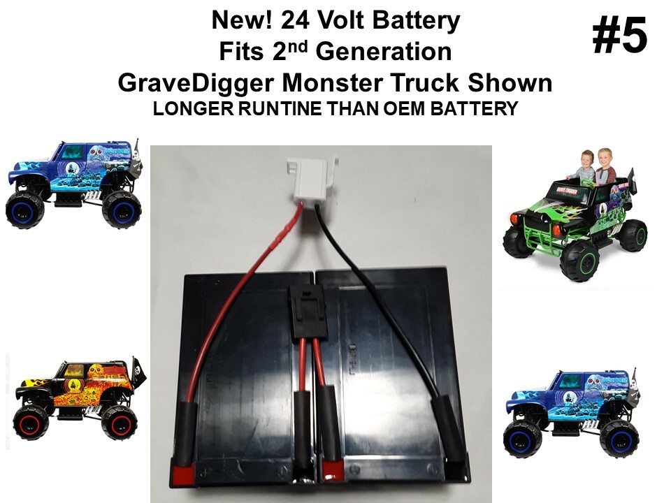 24v LONGER RUN Battery for the Power Wheels Gravedigger w/Connector Vers #5