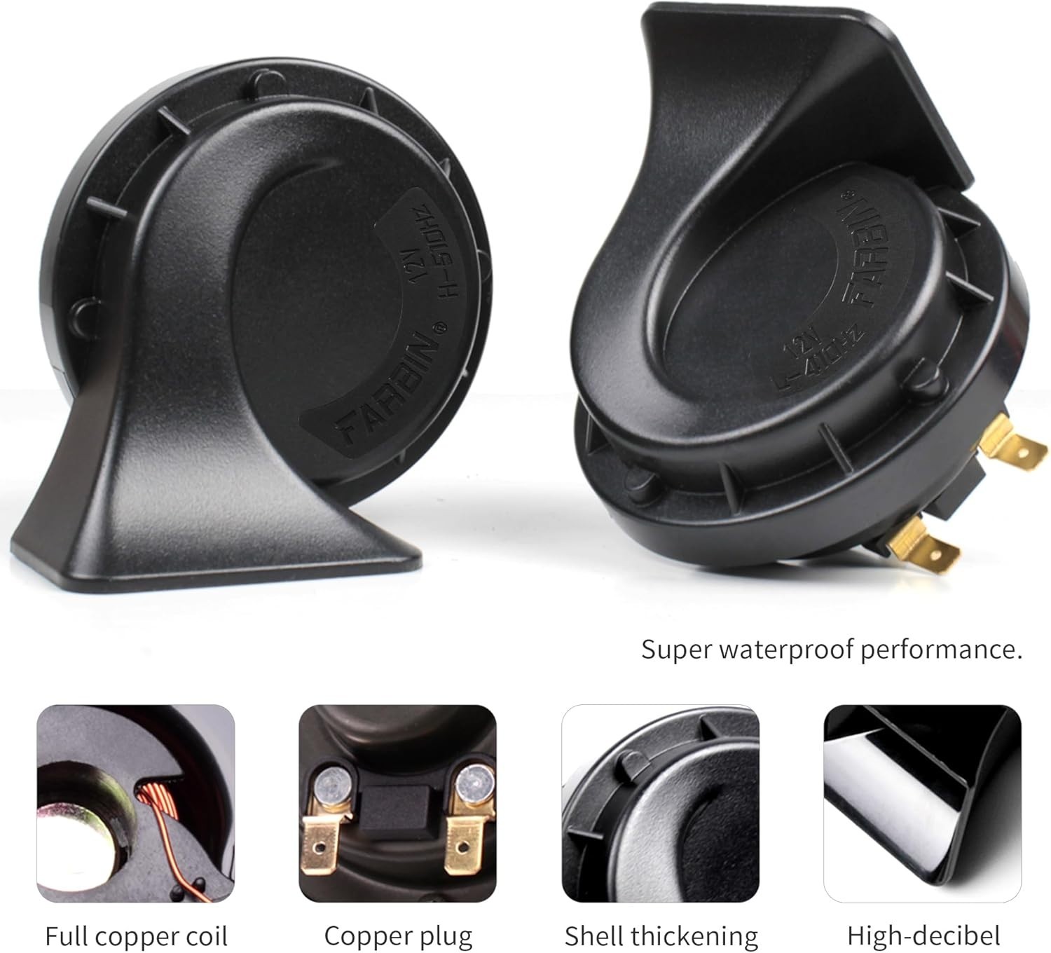 Horns Auto Horn 12V Car -Tone Kit Universal for Any 12V Vehicles Black