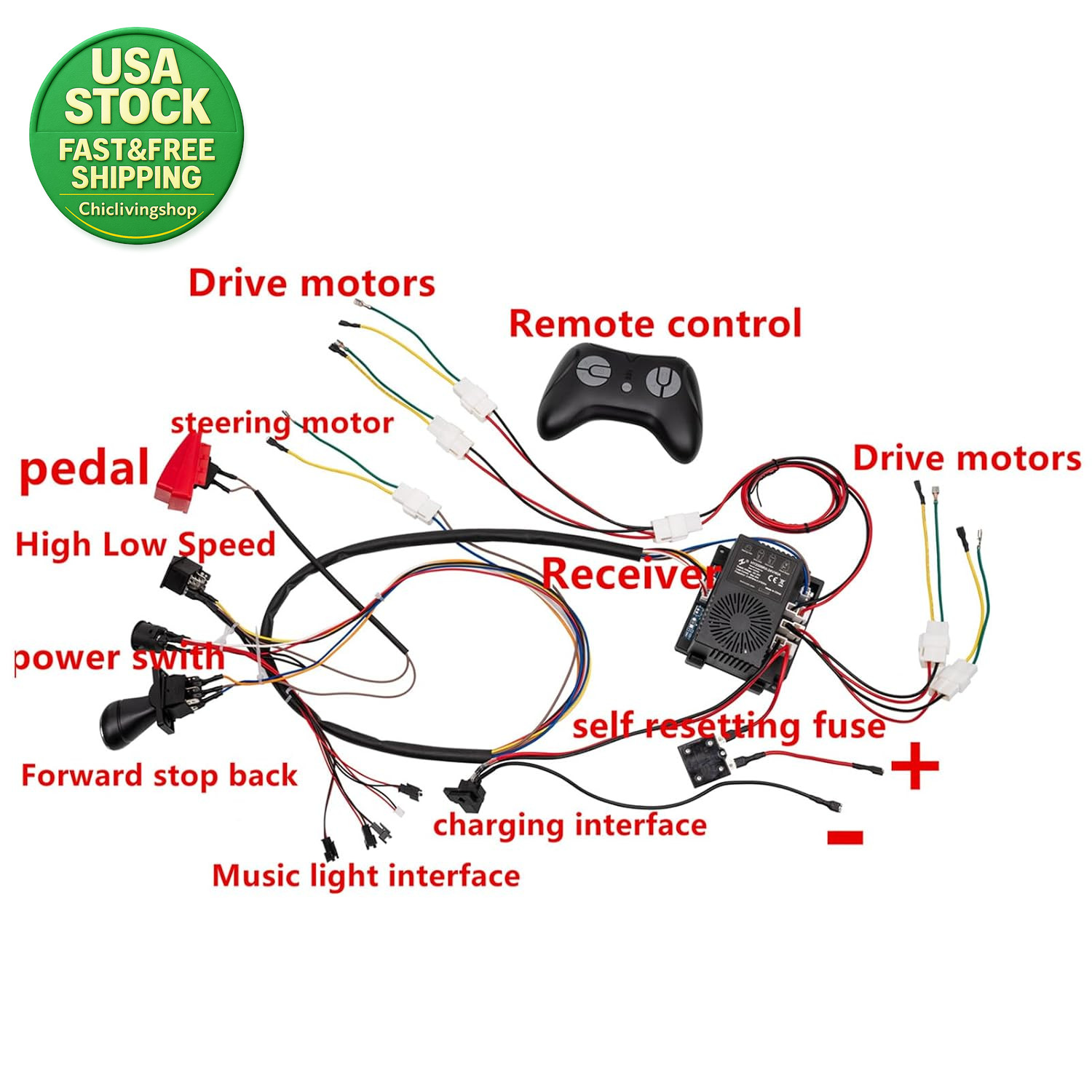 24 Volt Wire Harness Conversion Kit for Kids Ride on Toys Power Wheels DIY