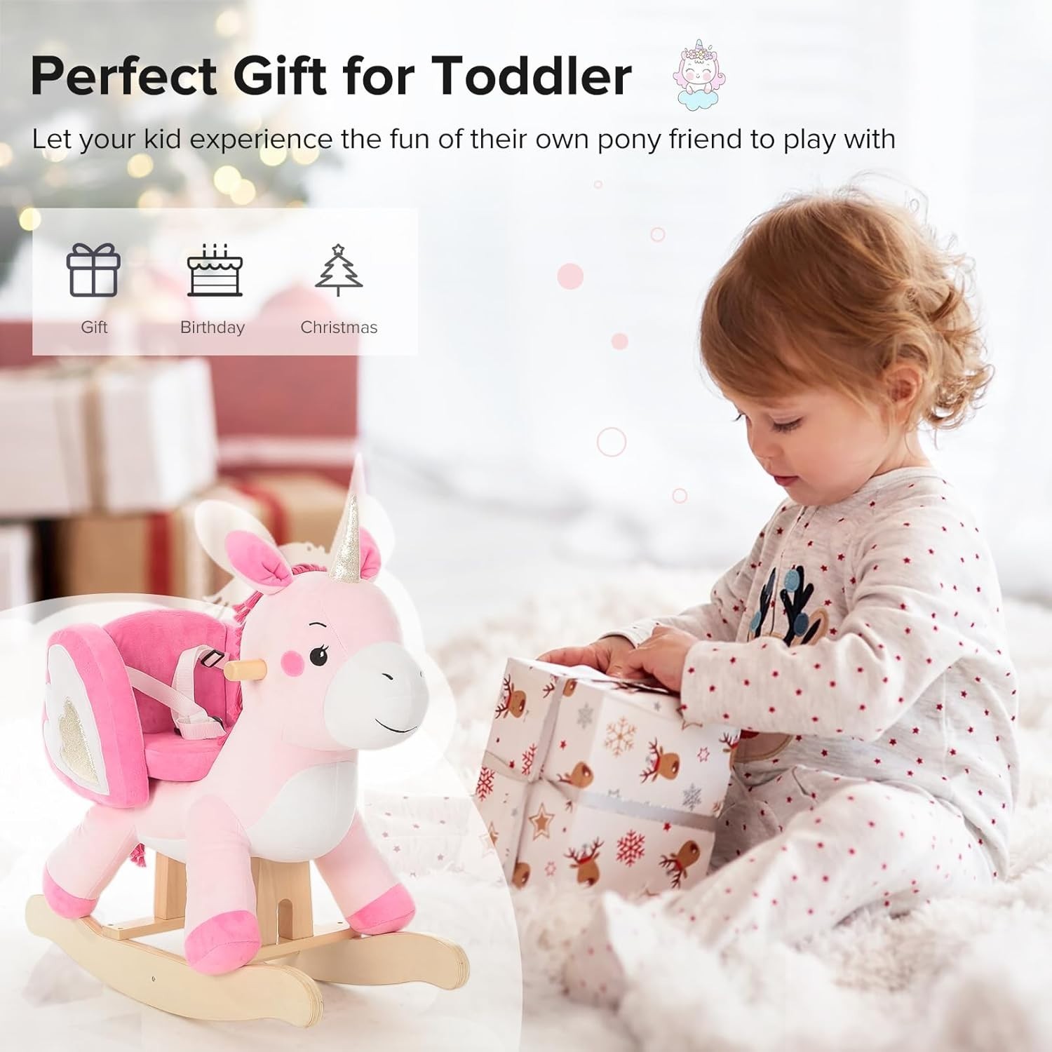 Pink Plush Unicorn Ride-On Rocker – Perfect for Growing Infants and Toddlers