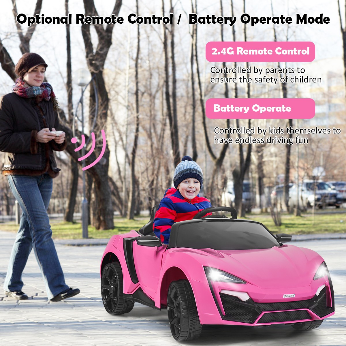 12V Kids Ride On Car 2.4G RC Electric Vehicle W/ Light Music Openable Doors Pink
