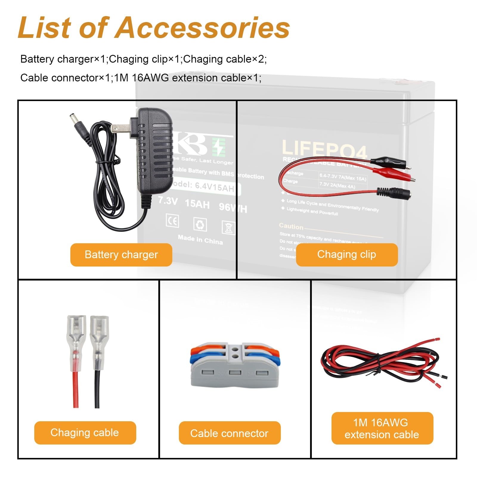 6V 15Ah Rechargeable LiFePO4 Lithium Battery with Charger for Ride-On Toys, DIY,