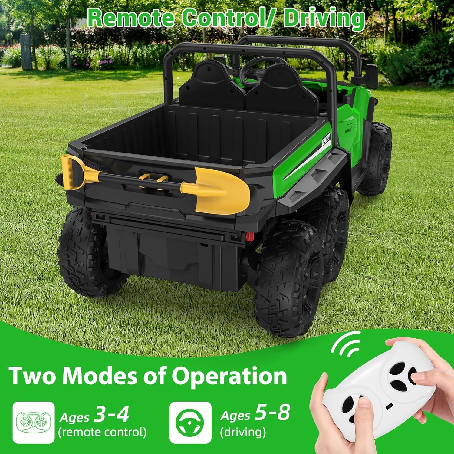 24V 4WD Electric Ride On Dump Truck w/ Remote Control, 2-Seater Kids Ride On Car