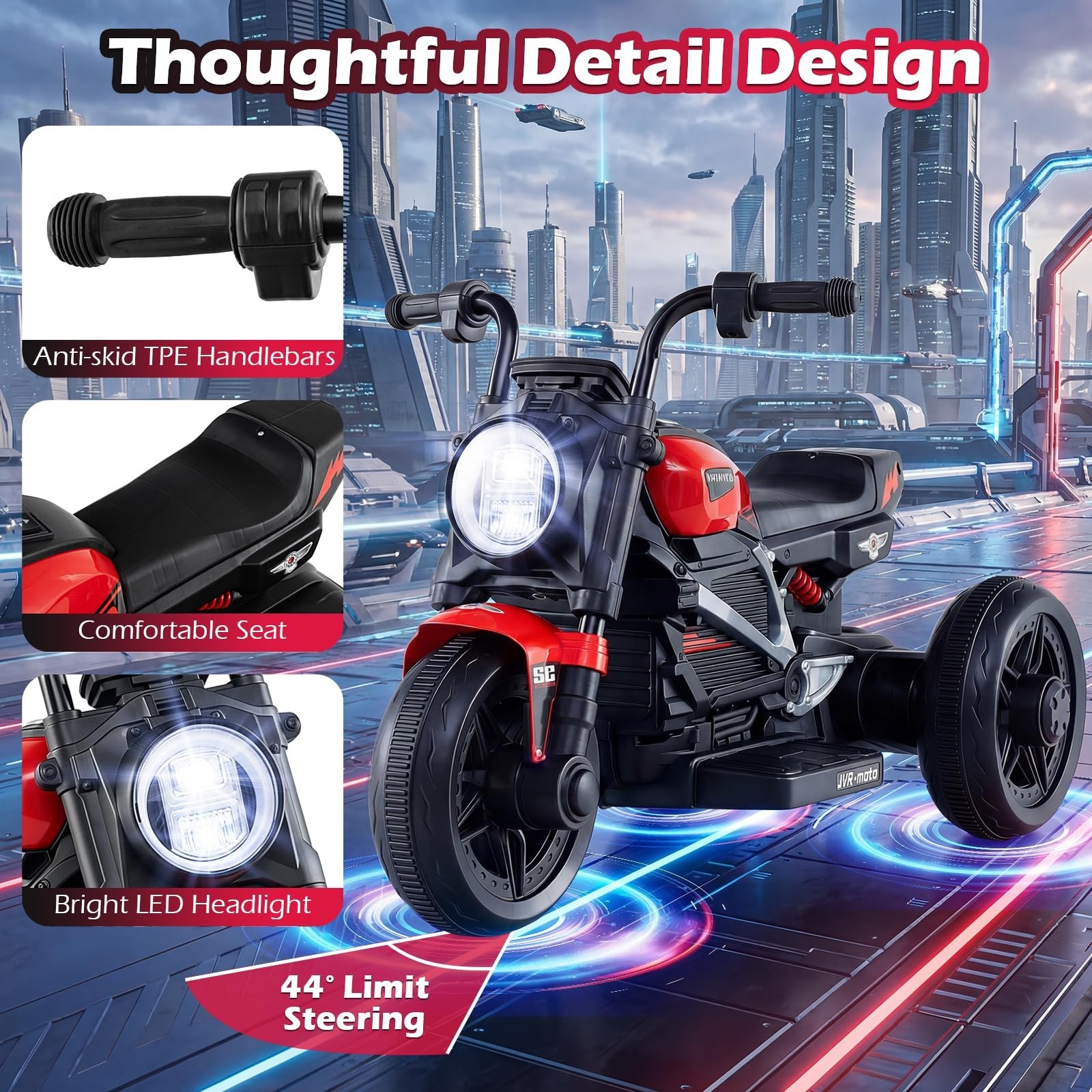 6V Electric Toddler Motorcycle Ride-On Toy, 3-Wheel Chopper with LED Lights & Mu