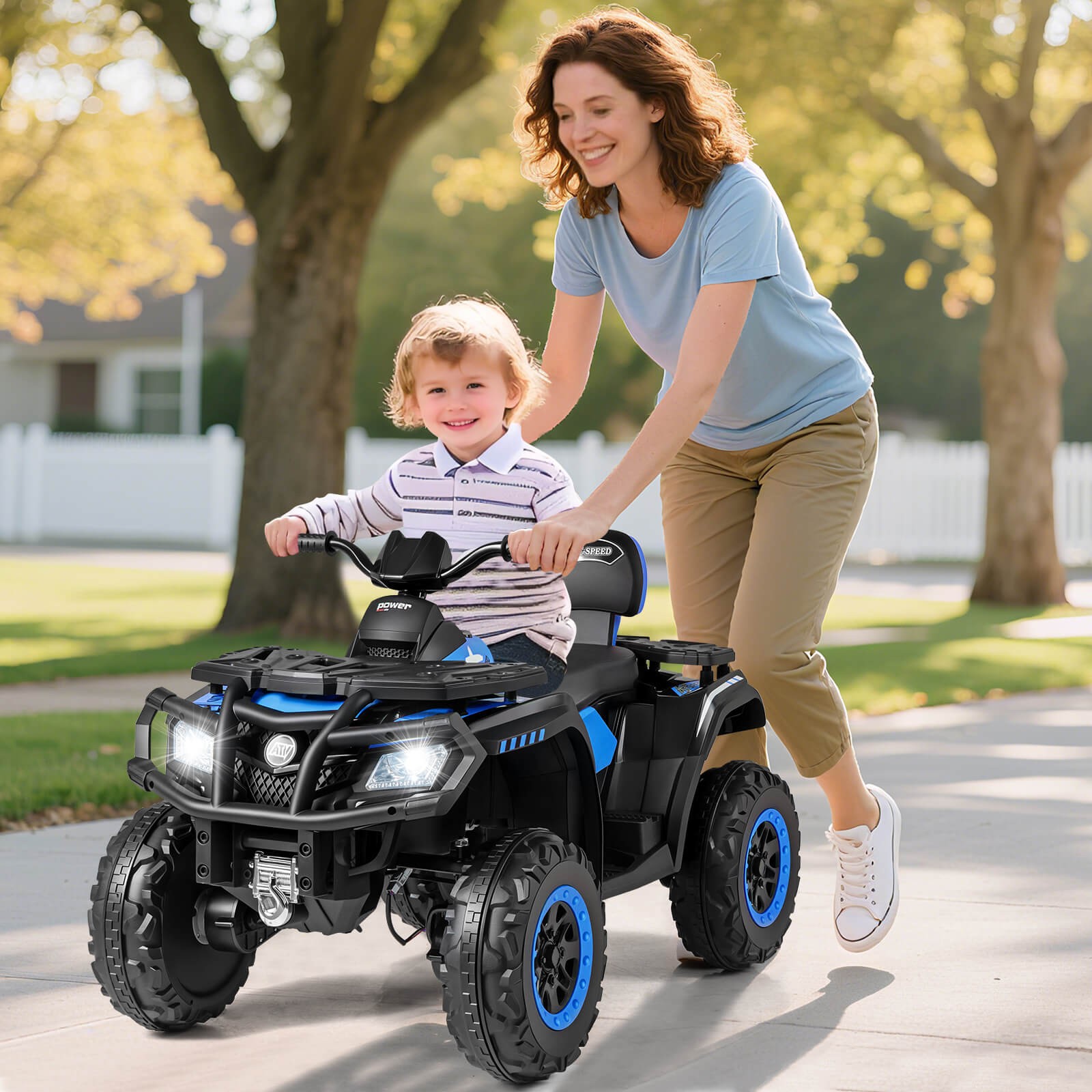 24V 2-Seater 4-Wheeler Quad Electric Vehicle w/ 4 Motors, Soft Start LED Lights