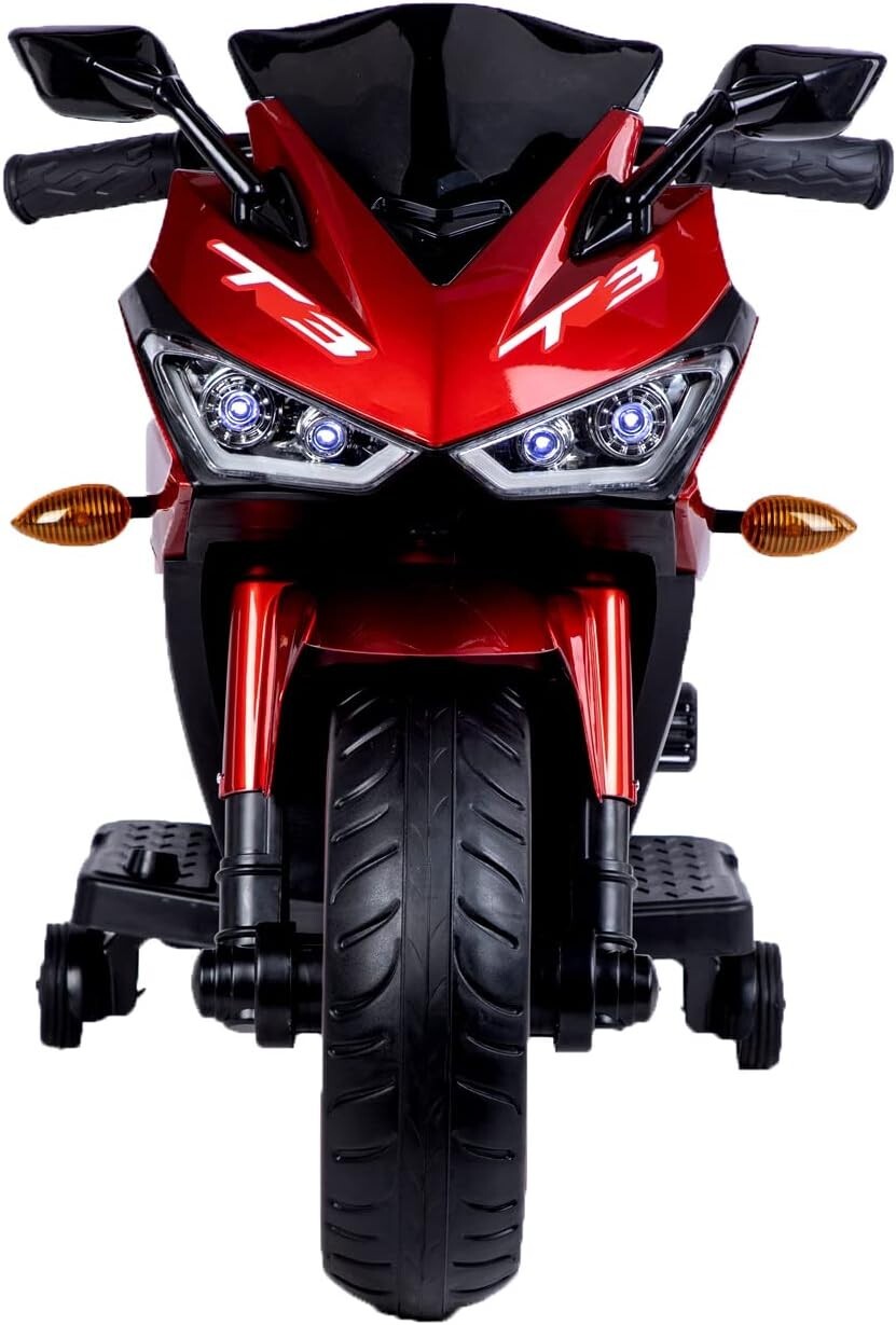 Kids Electric Motorcycle with Trainning Wheels for 3-8 Years Boys Girls,Red