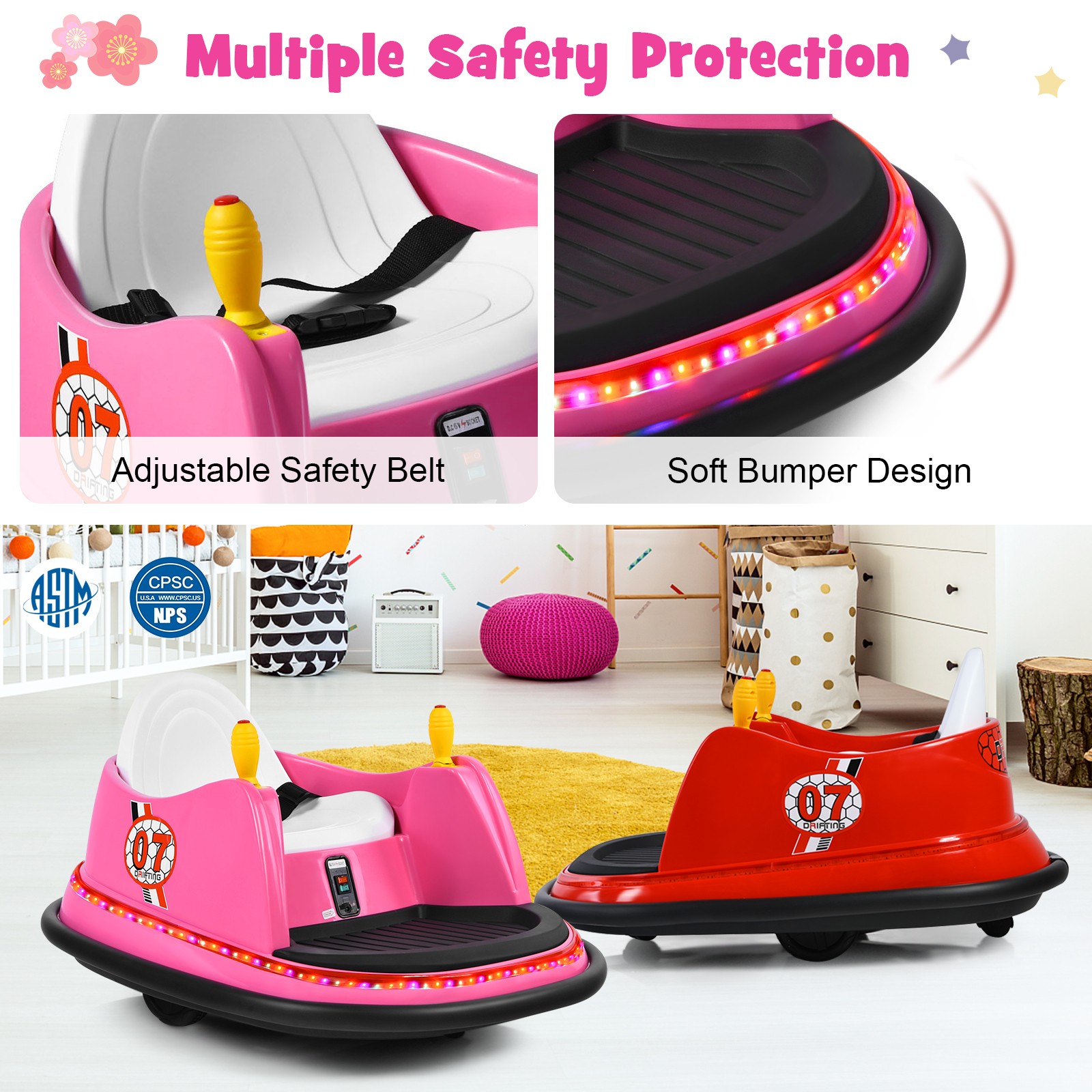 12V Vehicle 360° Spin Race Toy Kids Ride On Bumper Car w/ Remote Control Pink
