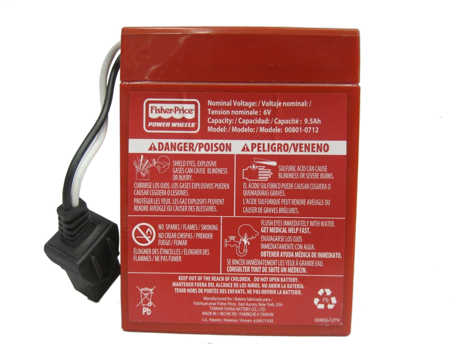Power Wheels 00801-0712 6 volt RED BATTERY Genuine 1 year warranty NEW